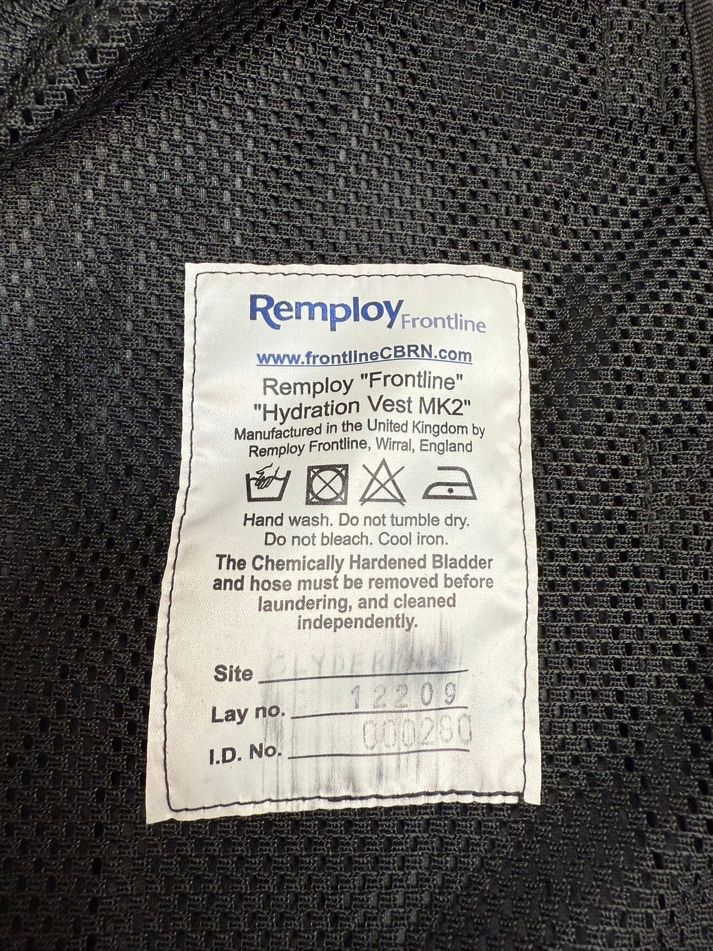 Ex Police Black Remploy Frontline CBRN Hydration Vest Camelbak Pouch Security