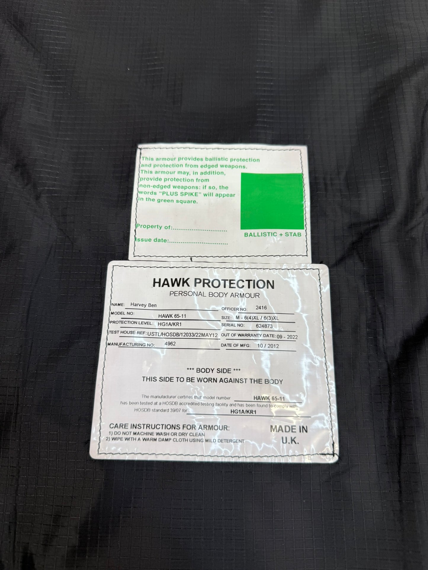 Ex Police Cooneen Body Armour Vest Anti Stab & Ballistic HG1A & KR1 - X Large