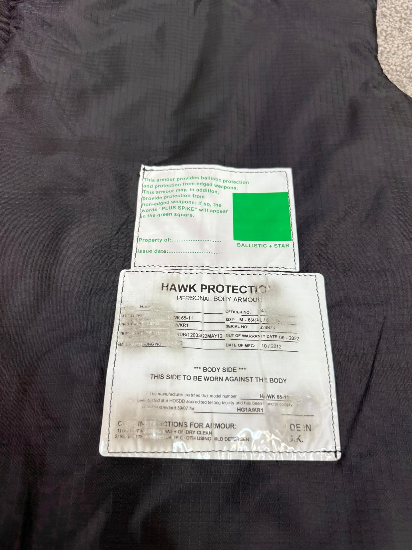 Ex Police Cooneen Body Armour Vest Anti Stab & Ballistic HG1A & KR1 - X Large