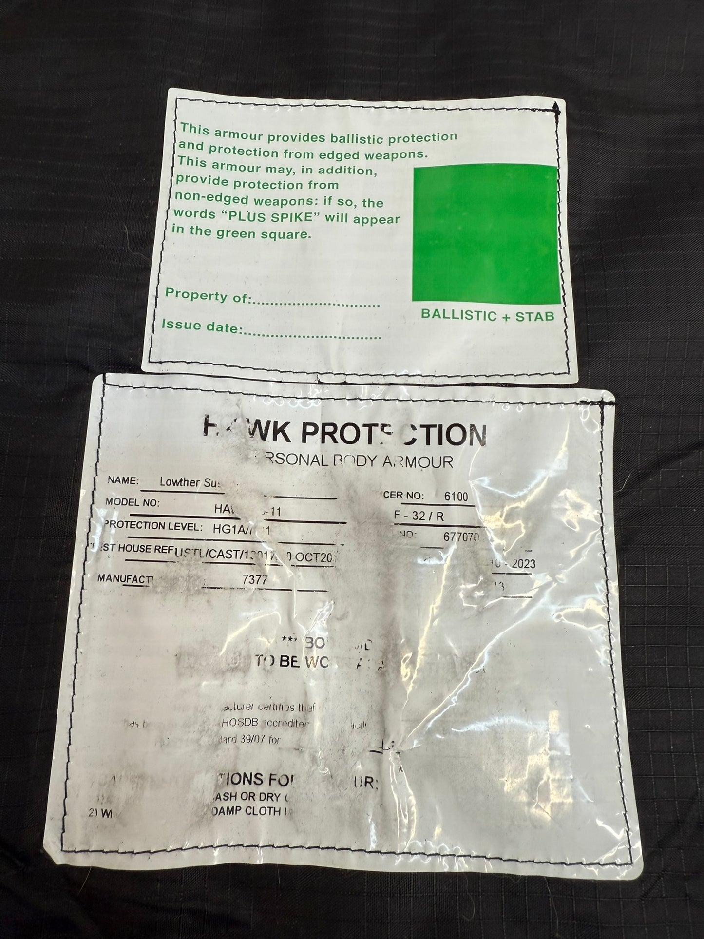 Ex Police Cooneen Body Armour Vest SMALL - Anti Stab & Ballistic HG1A & KR1