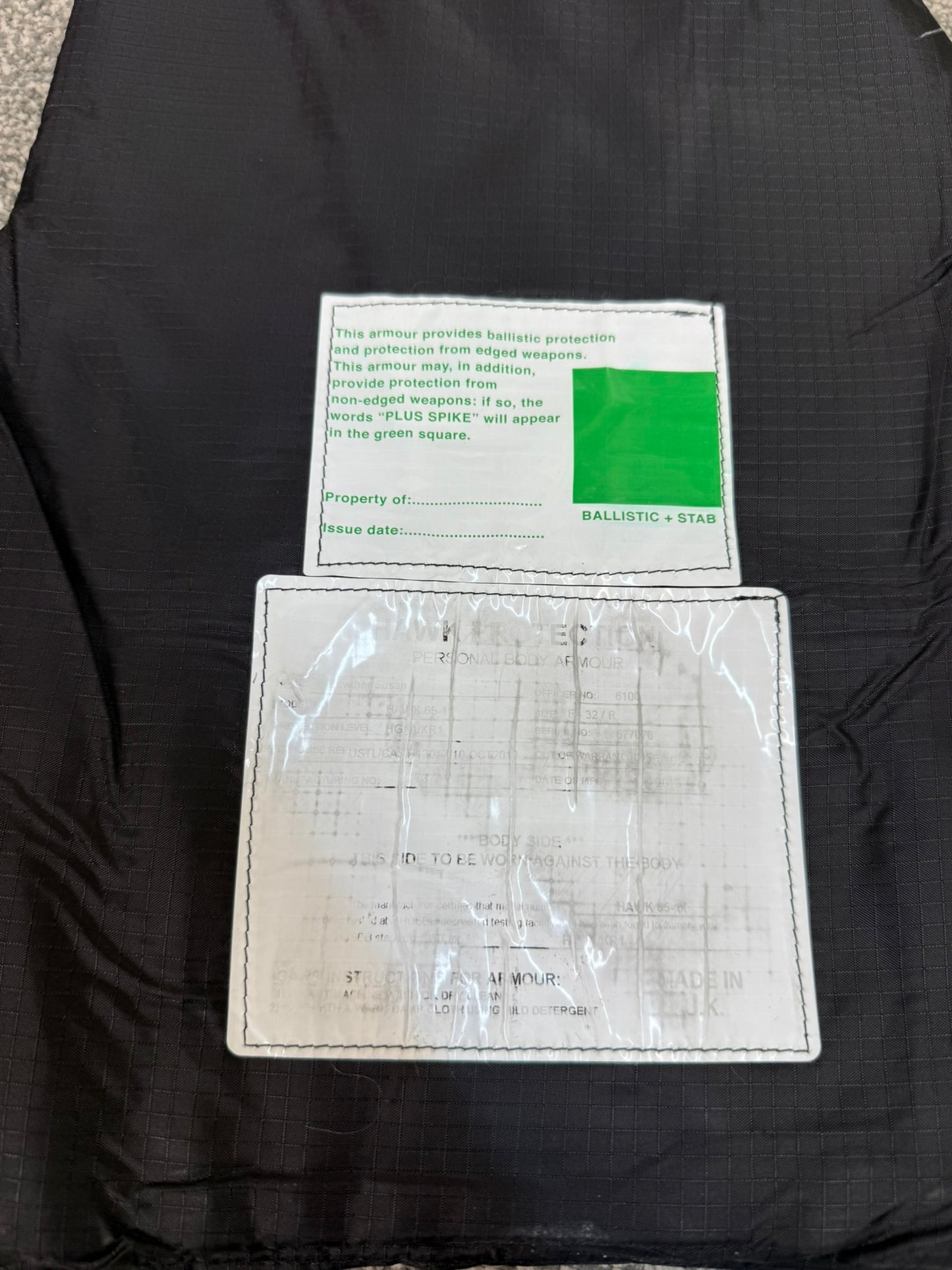 Ex Police Cooneen Body Armour Vest SMALL - Anti Stab & Ballistic HG1A & KR1