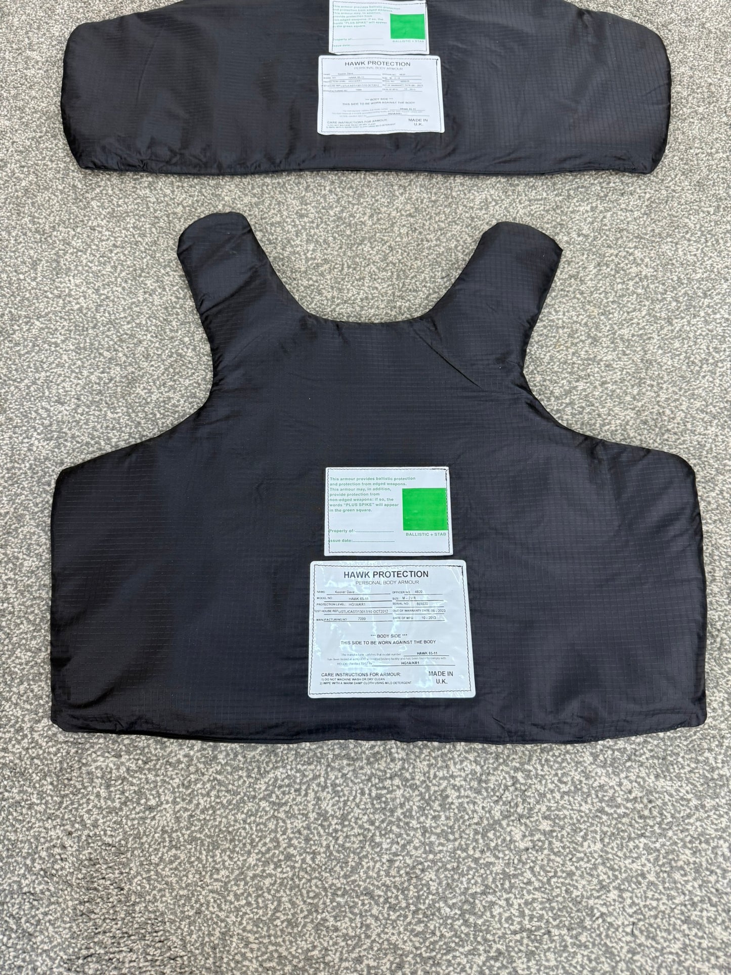 Ex Police Body Armour Panels Inserts Hawk Bulletproof Ballistic Security Stab