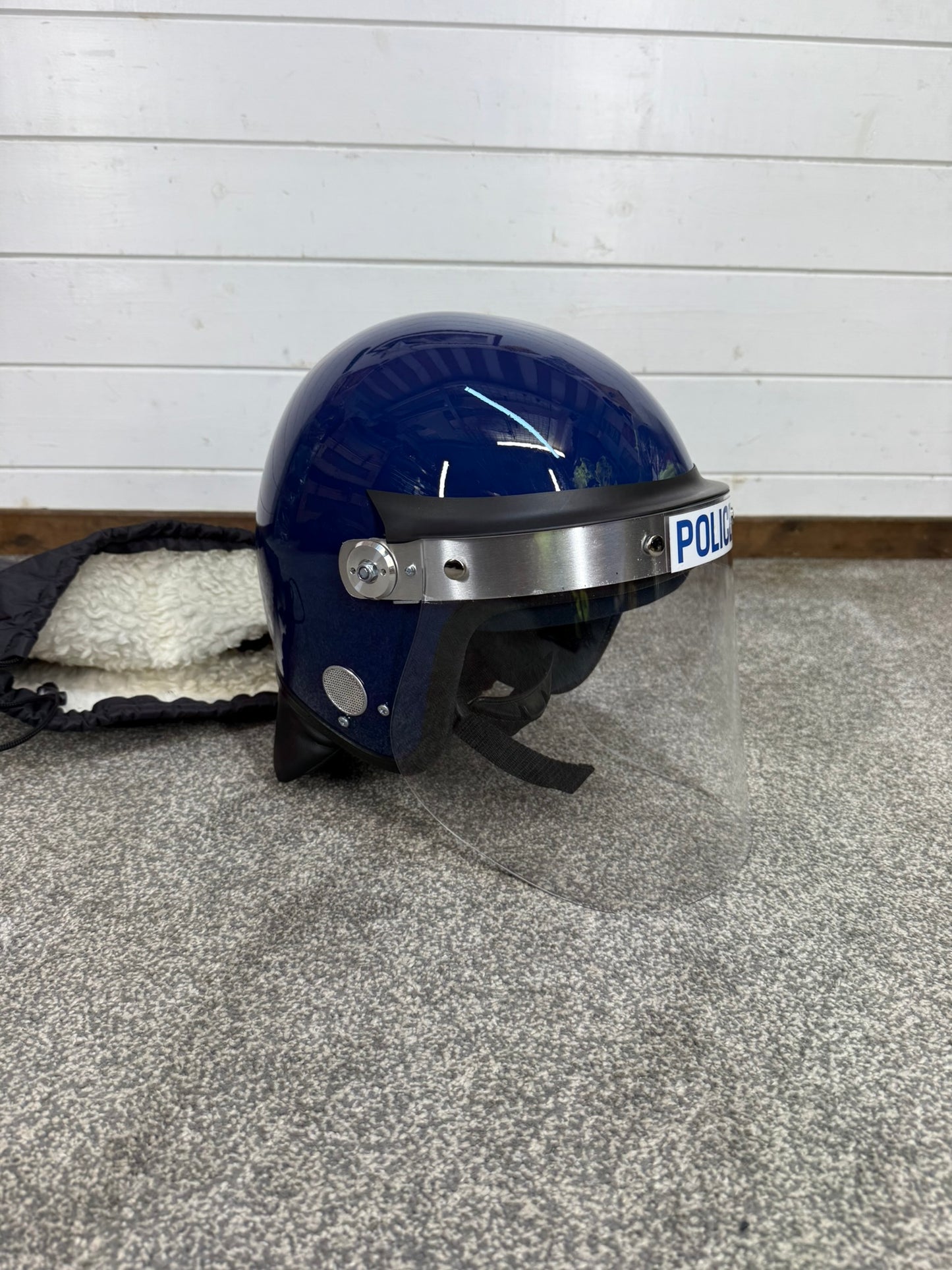 MLA Defender Riot Helmet 58-59cm VGC With Fleece Bag Police Collectable Display