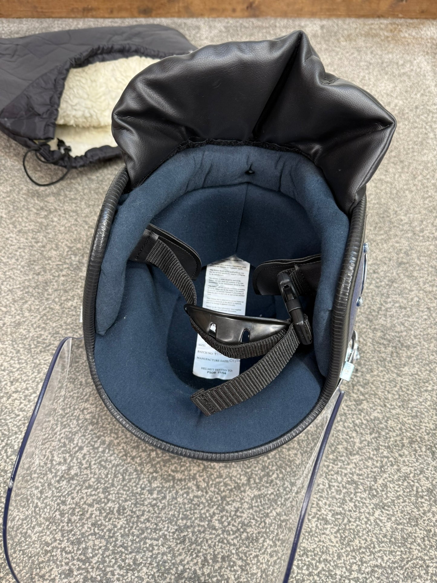 MLA Defender Riot Helmet 58-59cm VGC With Fleece Bag Police Collectable Display