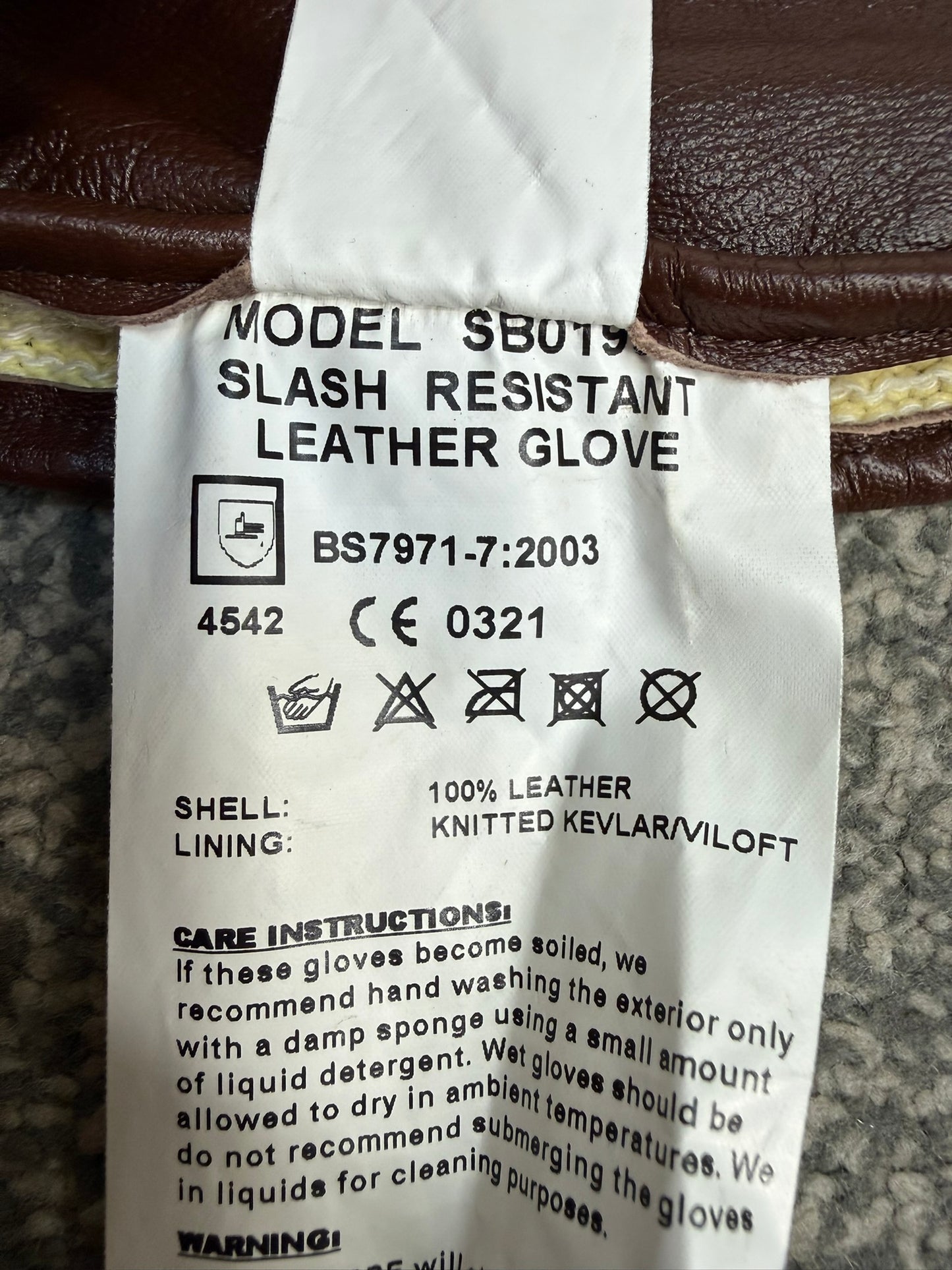 Ex Police Southcombe Brown Leather Gloves Slash Resistant Lining Size 10