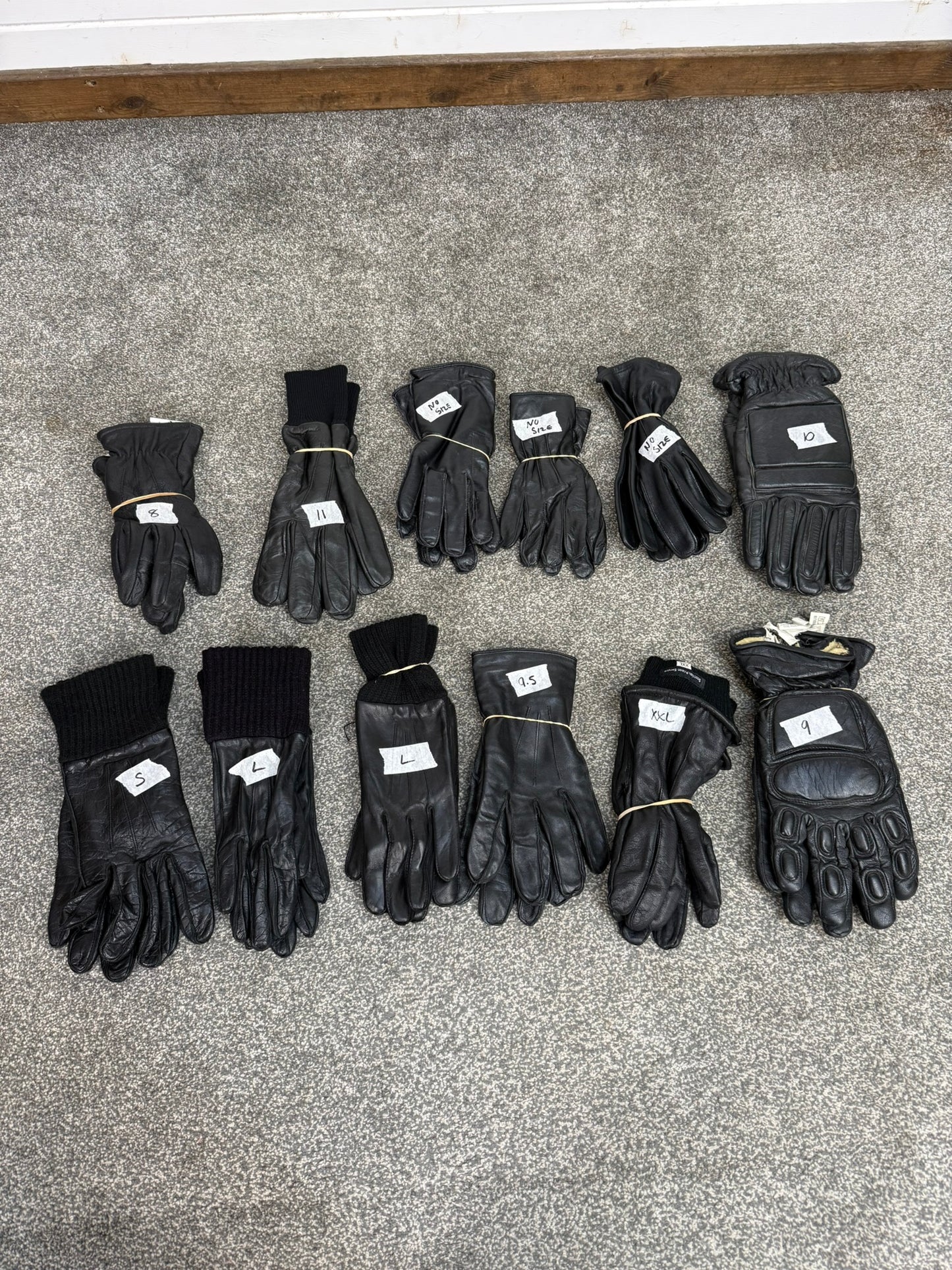 12x Ex Police Black Leather Gloves Job Lot Bundle Security Work Glove