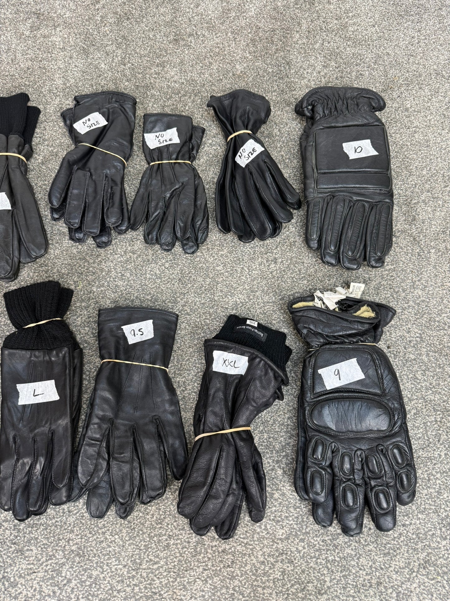 12x Ex Police Black Leather Gloves Job Lot Bundle Security Work Glove