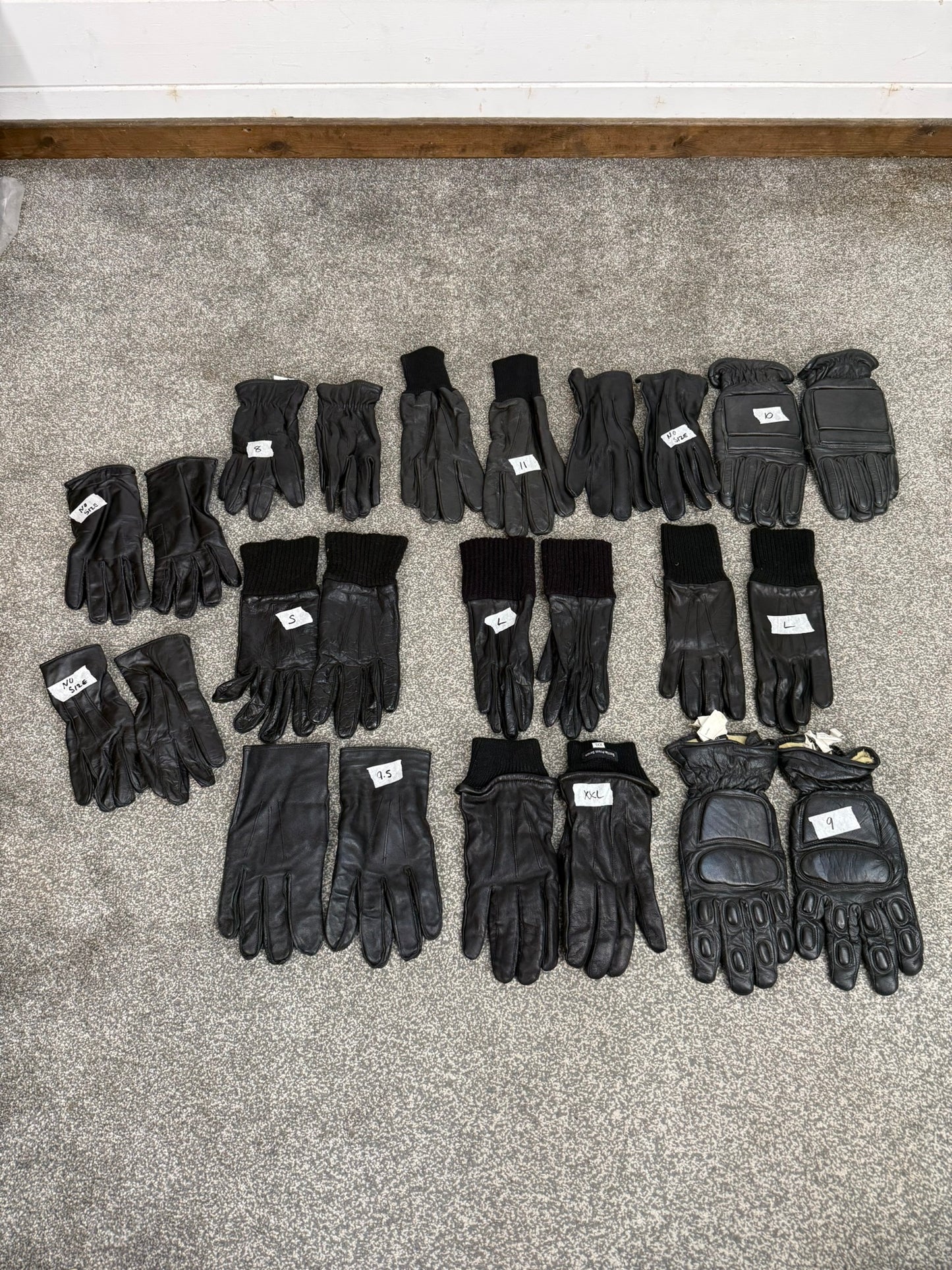 12x Ex Police Black Leather Gloves Job Lot Bundle Security Work Glove