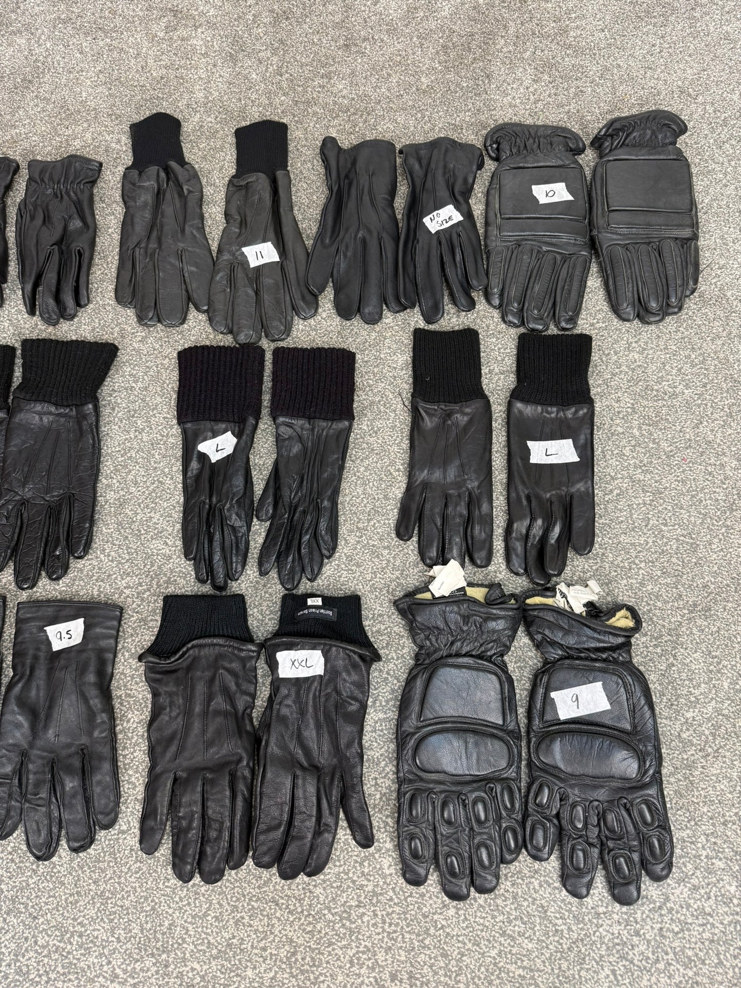 12x Ex Police Black Leather Gloves Job Lot Bundle Security Work Glove