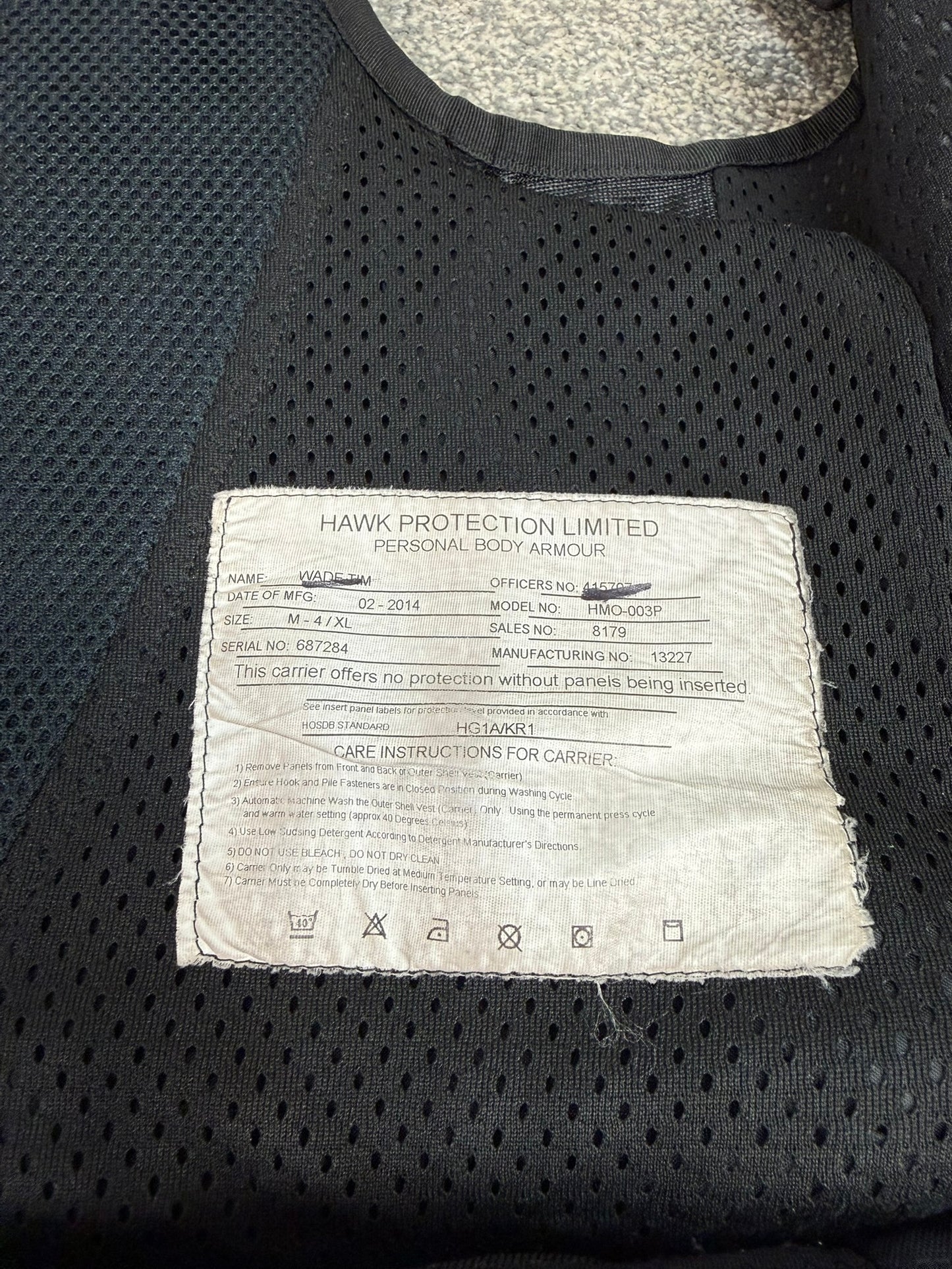 Ex Police Black Cooneen Body Armour Vest Anti Stab & Ballistic HG1A & KR1 Security - LRG
