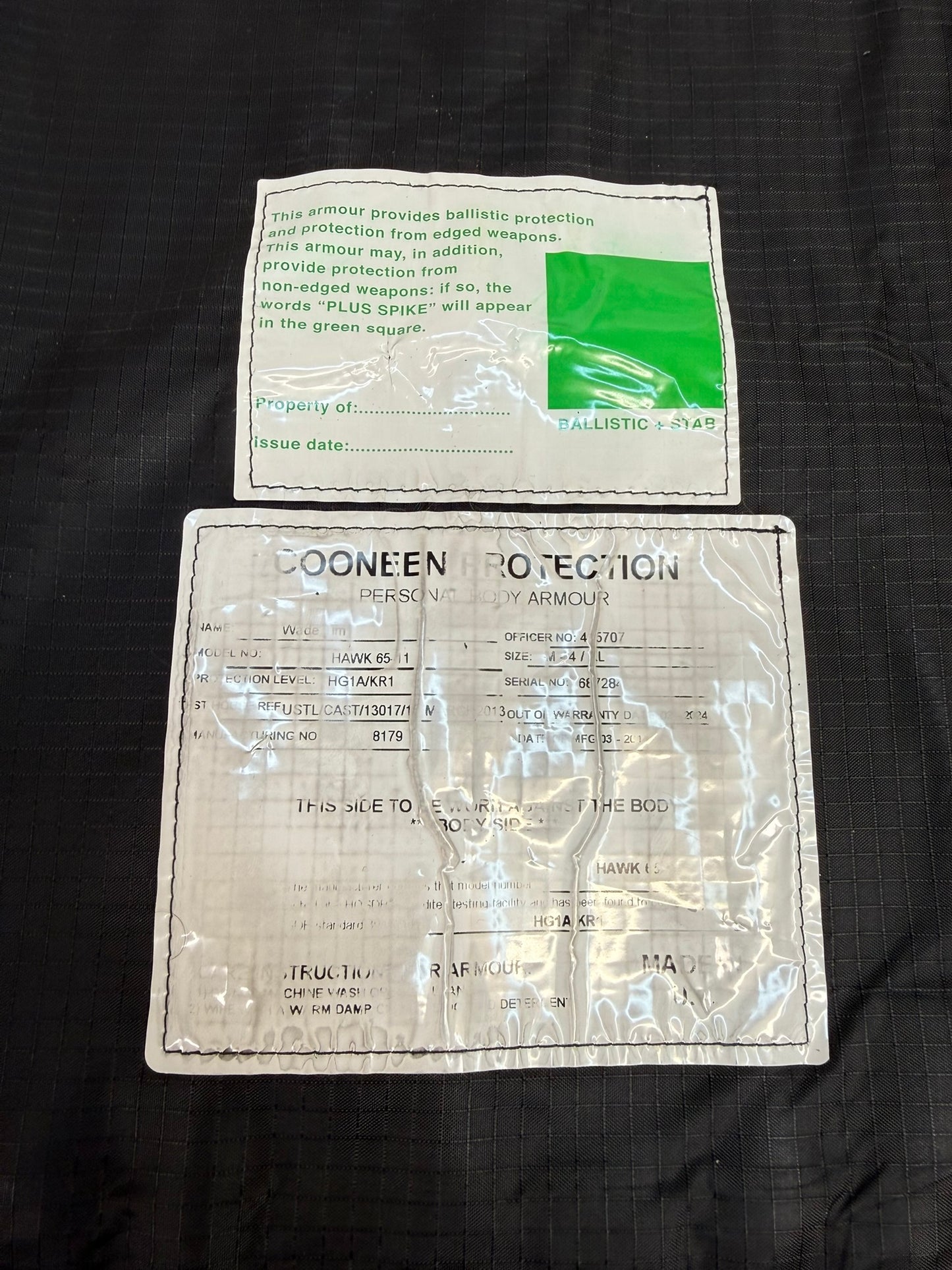 Ex Police Black Cooneen Body Armour Vest Anti Stab & Ballistic HG1A & KR1 Security - LRG