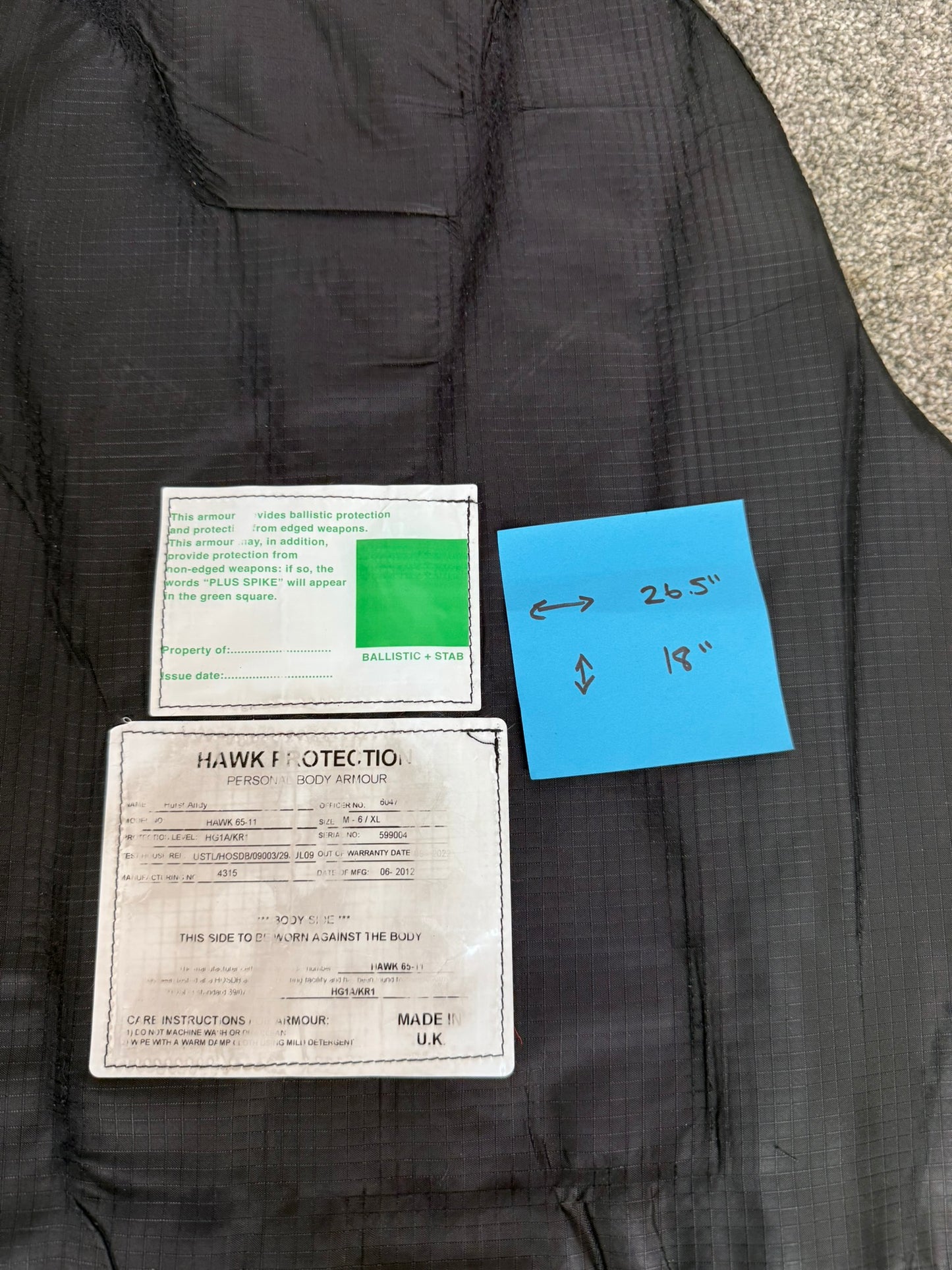 5x Ex Police Stab Vest Body Armour Ballistic Panel Insert Mixed Job Lot