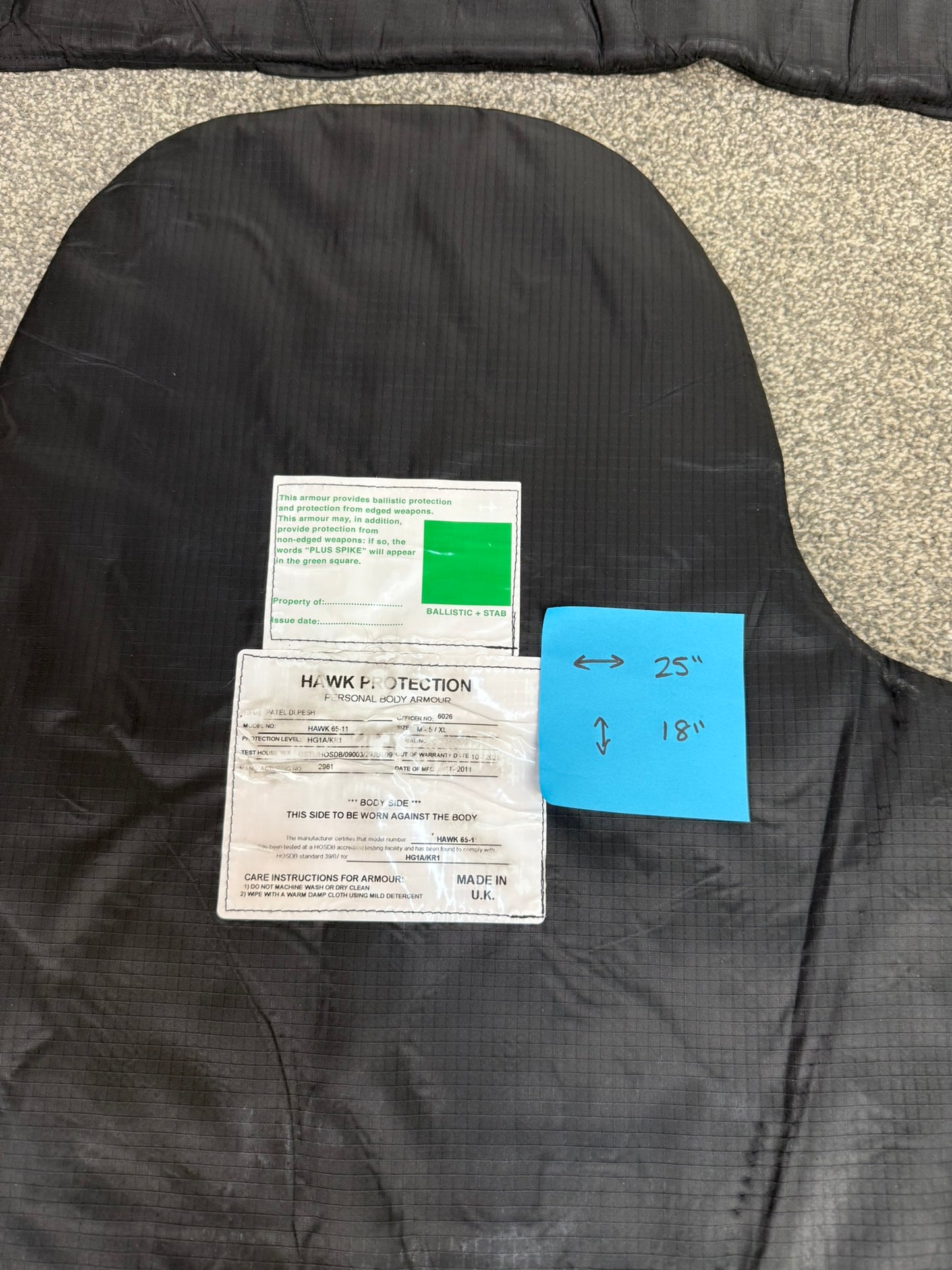 5x Ex Police Stab Vest Body Armour Ballistic Panel Insert Mixed Job Lot