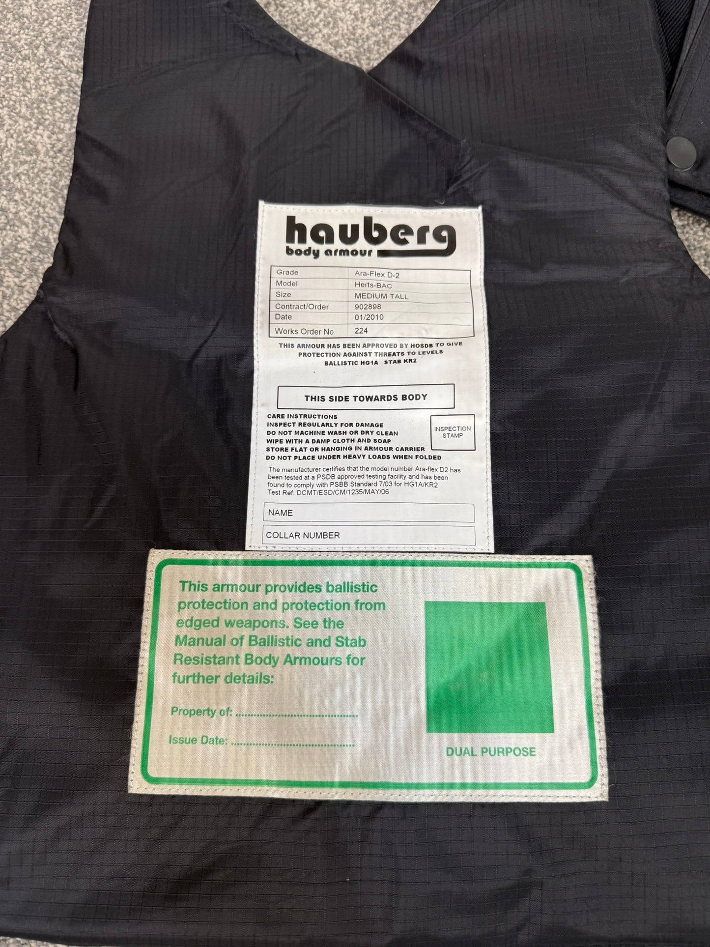 Ex Police Hauberg Body Armour Vest MED-LRG Anti Stab & Ballistic HG1A & KR2