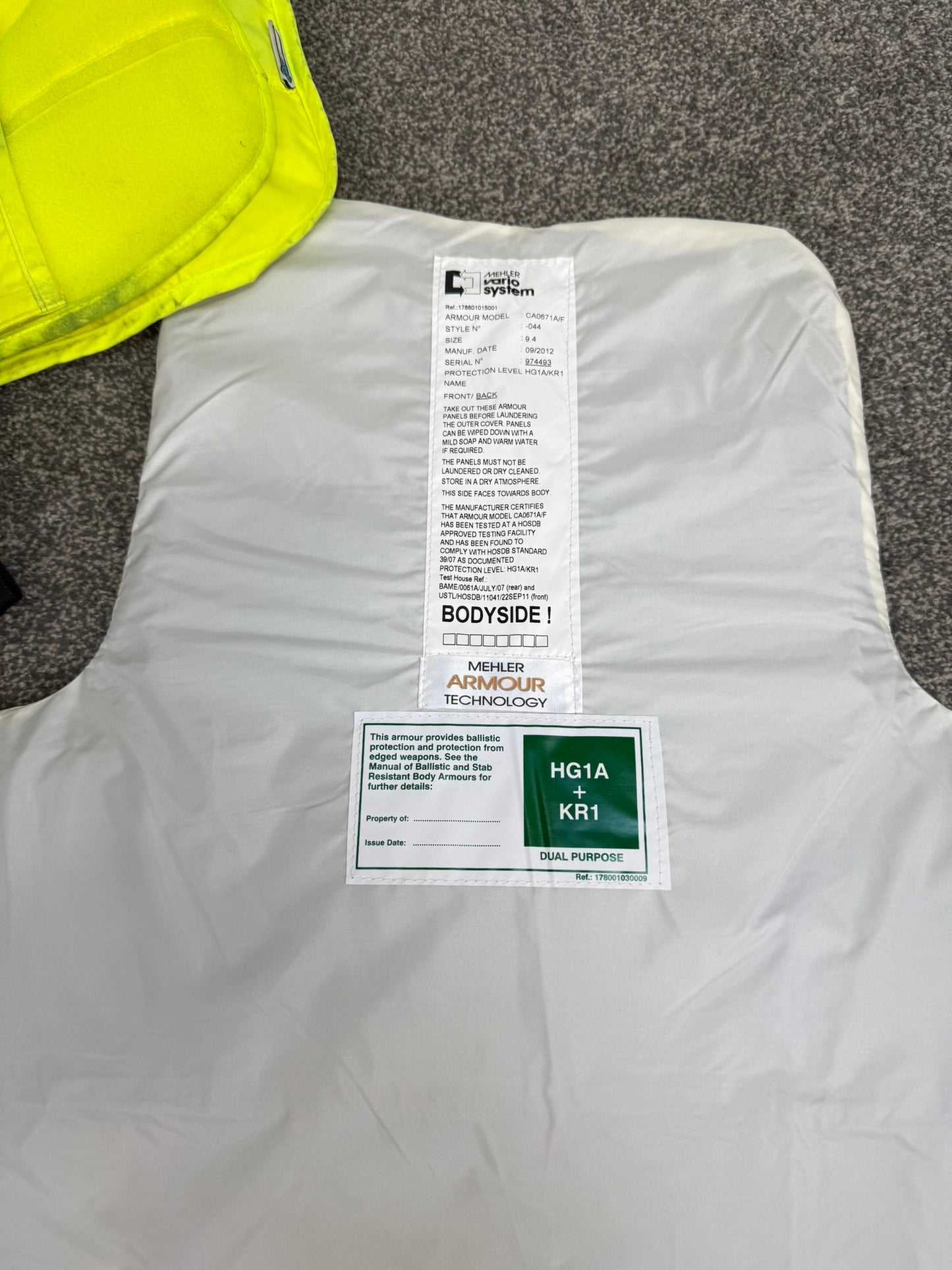 Ex Police Mehler Body Armour Vest XL Anti Stab & Ballistic HG1A & KR1 Security