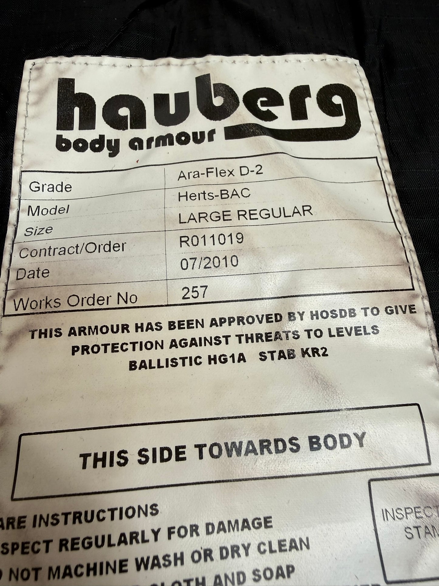 Ex Police Hauberg Body Armour Vest LRG-XL Anti Stab & Ballistic HG1A & KR2