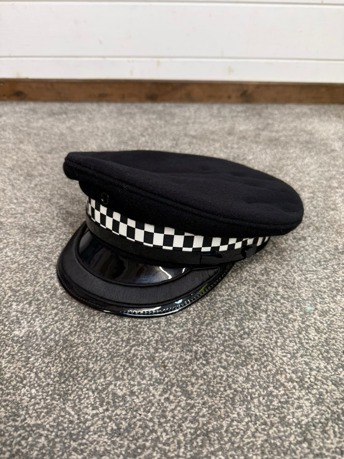 Ex Police Black Peak Cap 60cm Rank Banded Film TV Collector