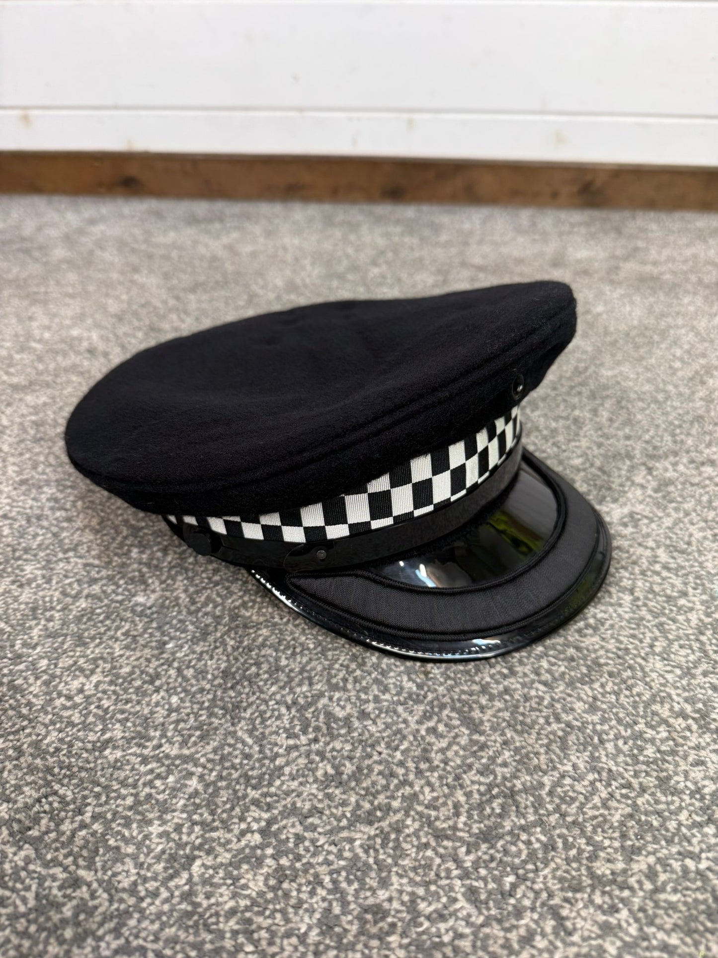 Ex Police Black Peak Cap 60cm Rank Banded Film TV Collector