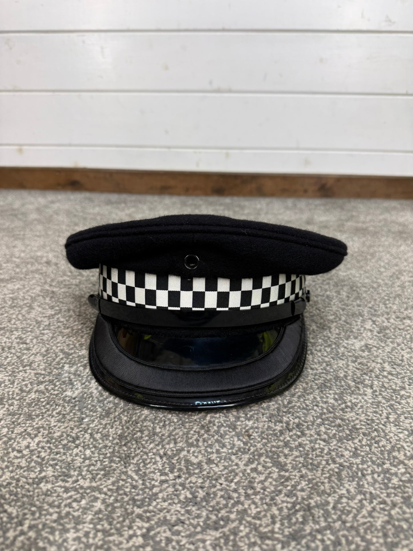 Ex Police Black Peak Cap 60cm Rank Banded Film TV Collector