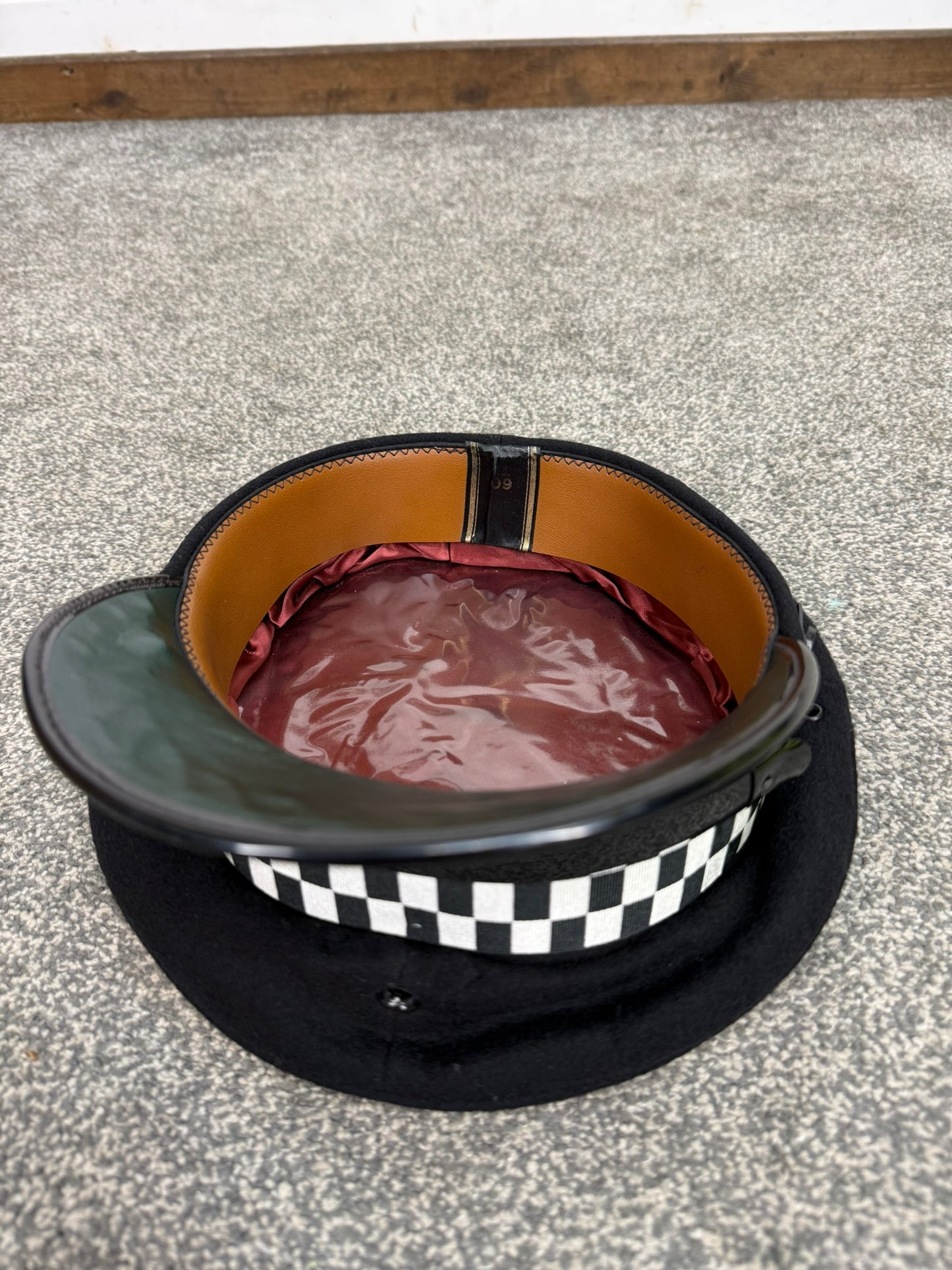 Ex Police Black Peak Cap 60cm Rank Banded Film TV Collector
