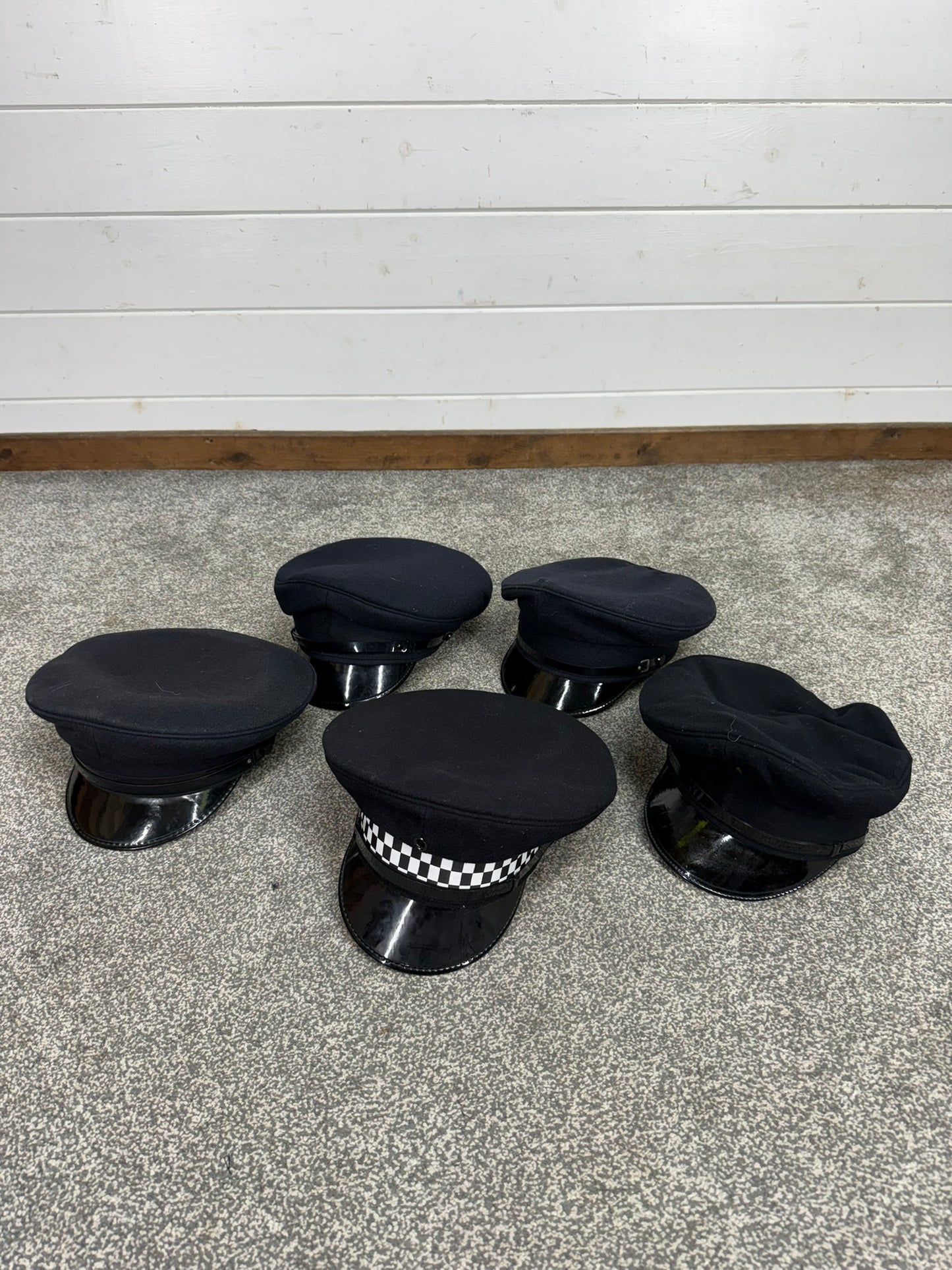 5x Ex Police Peak Cap Job Lot Theatre Headwear Uniform Film Prop Lot