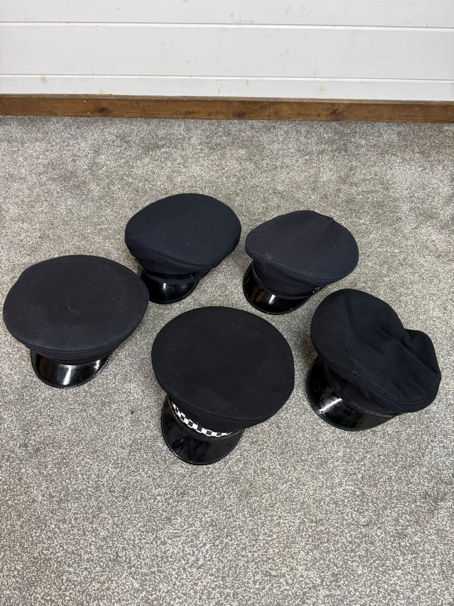 5x Ex Police Peak Cap Job Lot Theatre Headwear Uniform Film Prop Lot