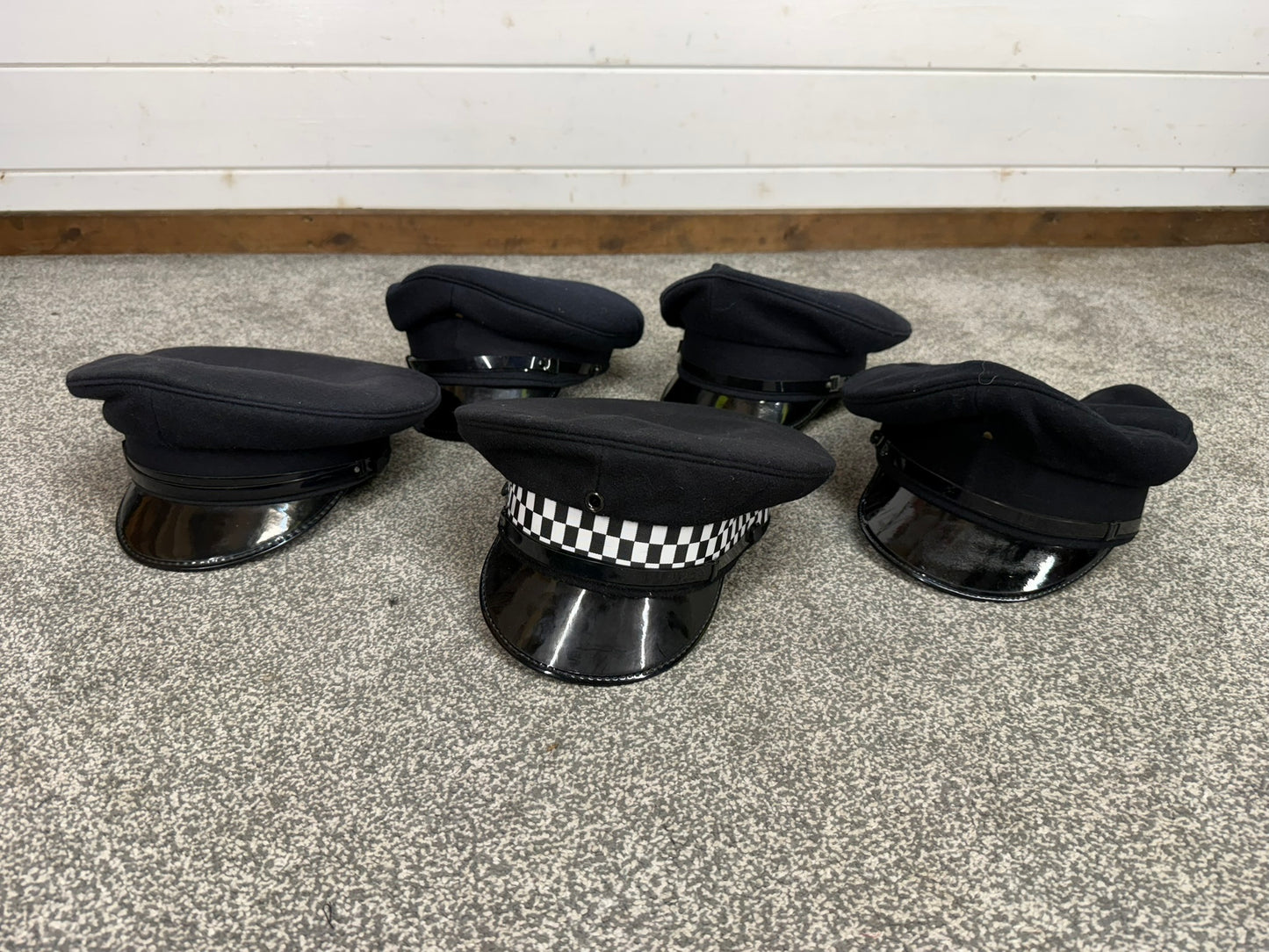 5x Ex Police Peak Cap Job Lot Theatre Headwear Uniform Film Prop Lot