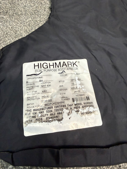 Ex Police Highmark Body Armour Vest LARGE Anti Stab & Ballistic HG1A / KR1 With Bag Security