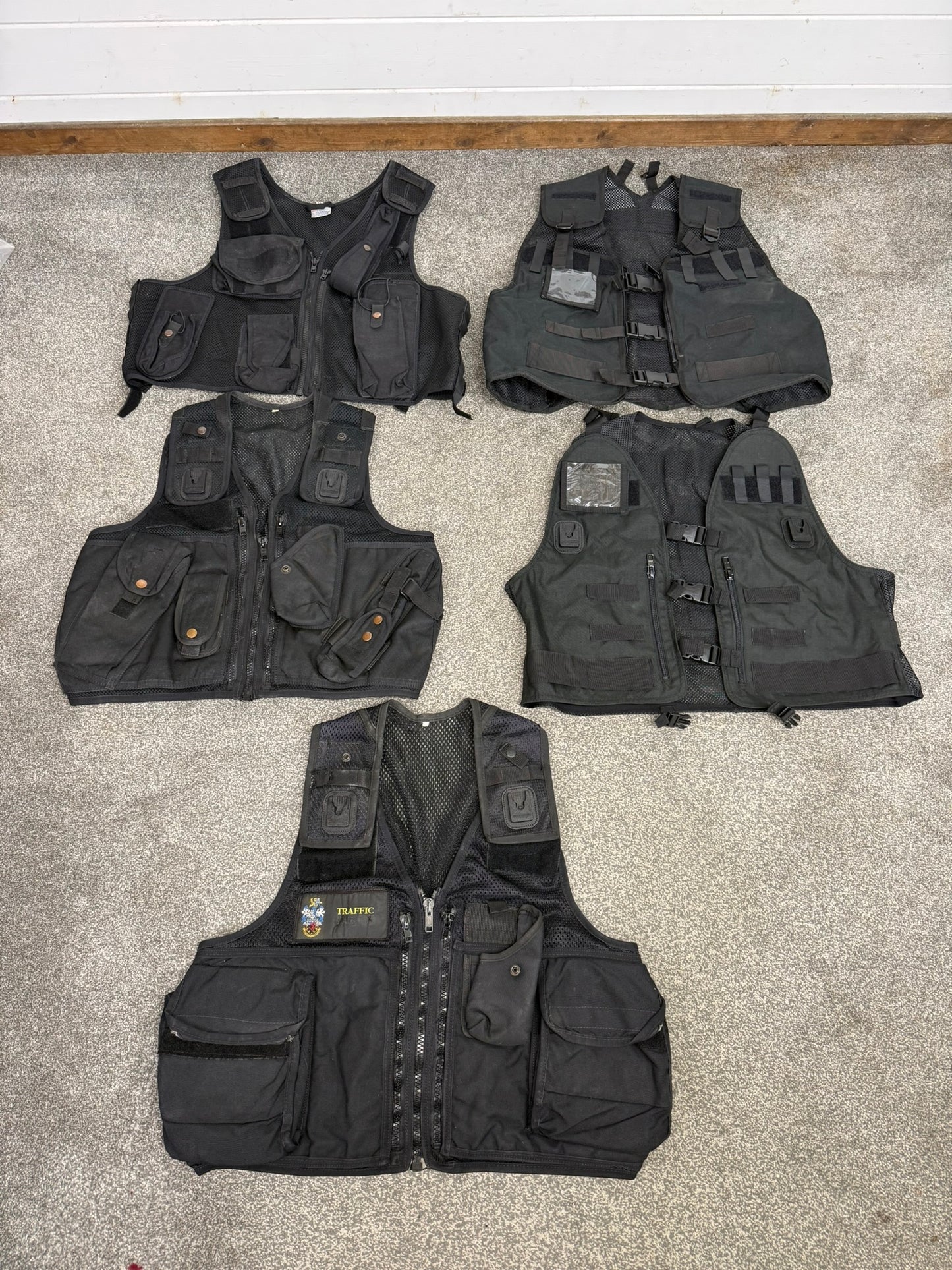 5x Ex Police Black Utility Tac Vest Job Lot Security Equipment Patrol Vests
