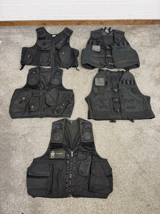 5x Ex Police Black Utility Tac Vest Job Lot Security Equipment Patrol Vests