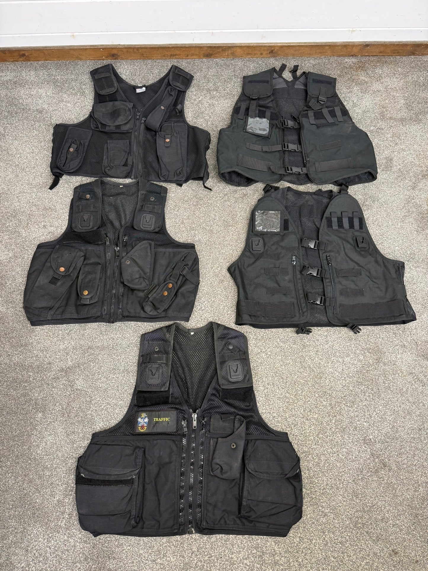 5x Ex Police Black Utility Tac Vest Job Lot Security Equipment Patrol Vests
