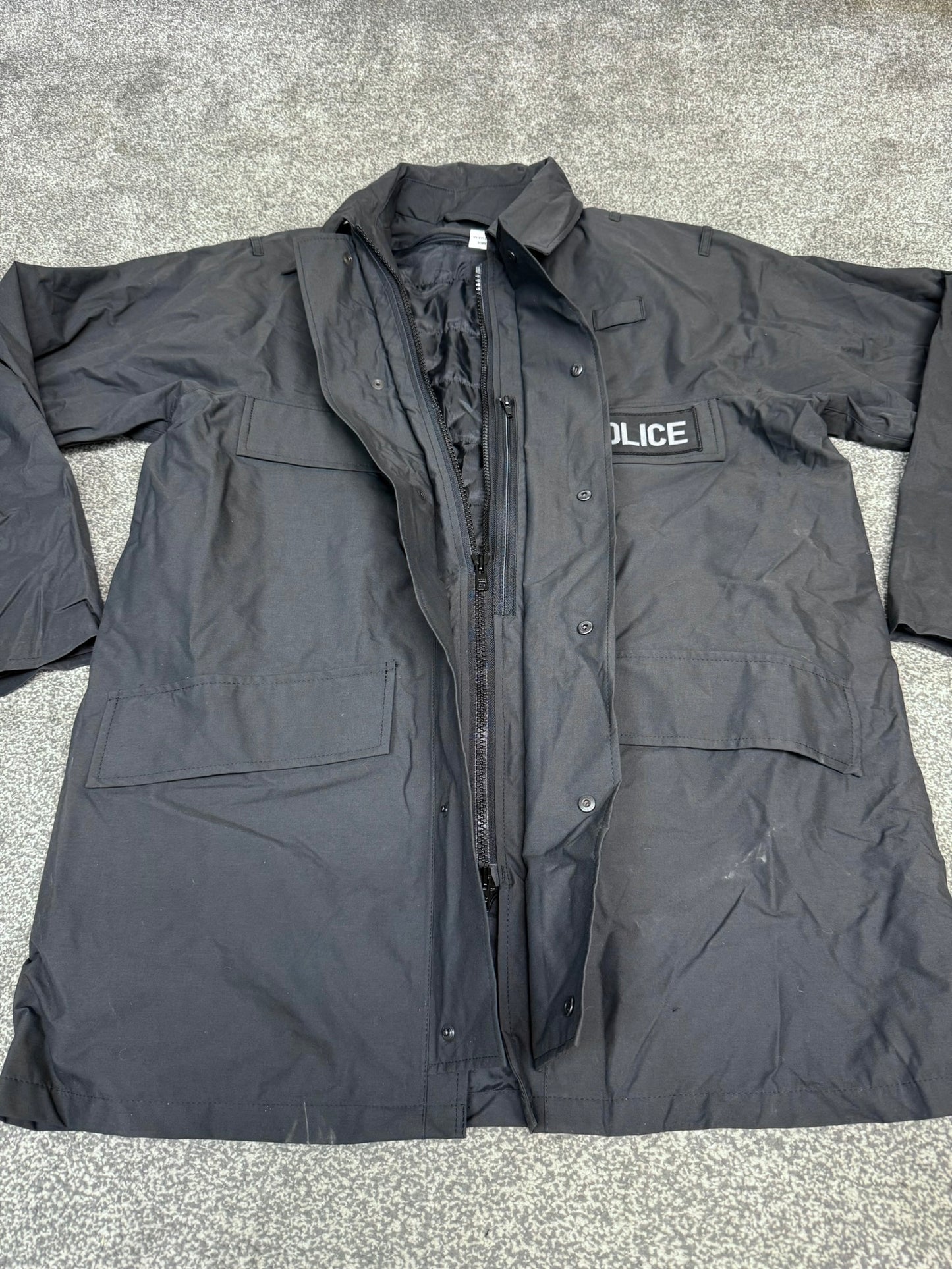 Ex Police Black Waterproof Jacket Quilted BADGED - Large Collector Display Film / TV Uniform