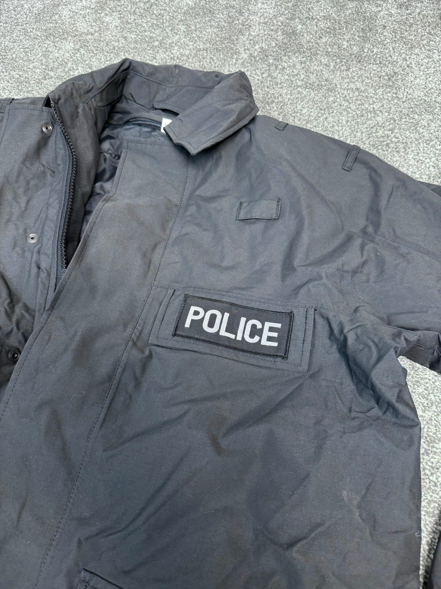 Ex Police Black Waterproof Jacket Quilted BADGED - Large Collector Display Film / TV Uniform