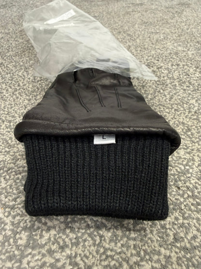 NEW Ex Police Leather Gloves Knitted Cuffs - Large Security Patrol