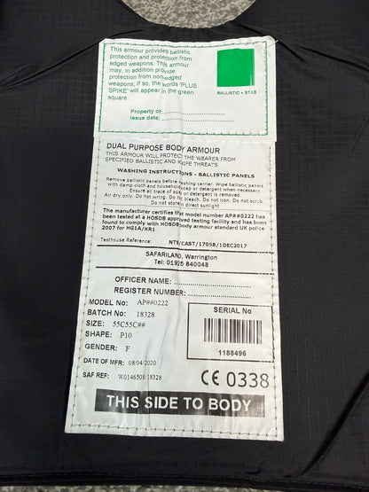 Ex Police Safariland Body Armour Stab Vest Anti Stab & Ballistic HG1A & KR1 - MEDIUM