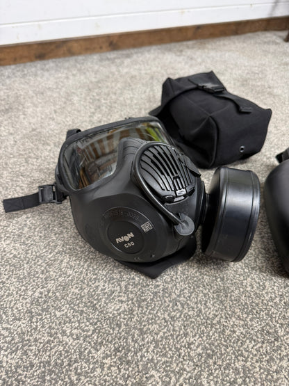 Ex Police Avon C50 Gas Mask Respirator & Avon Water Bottle With Pouch - Medium