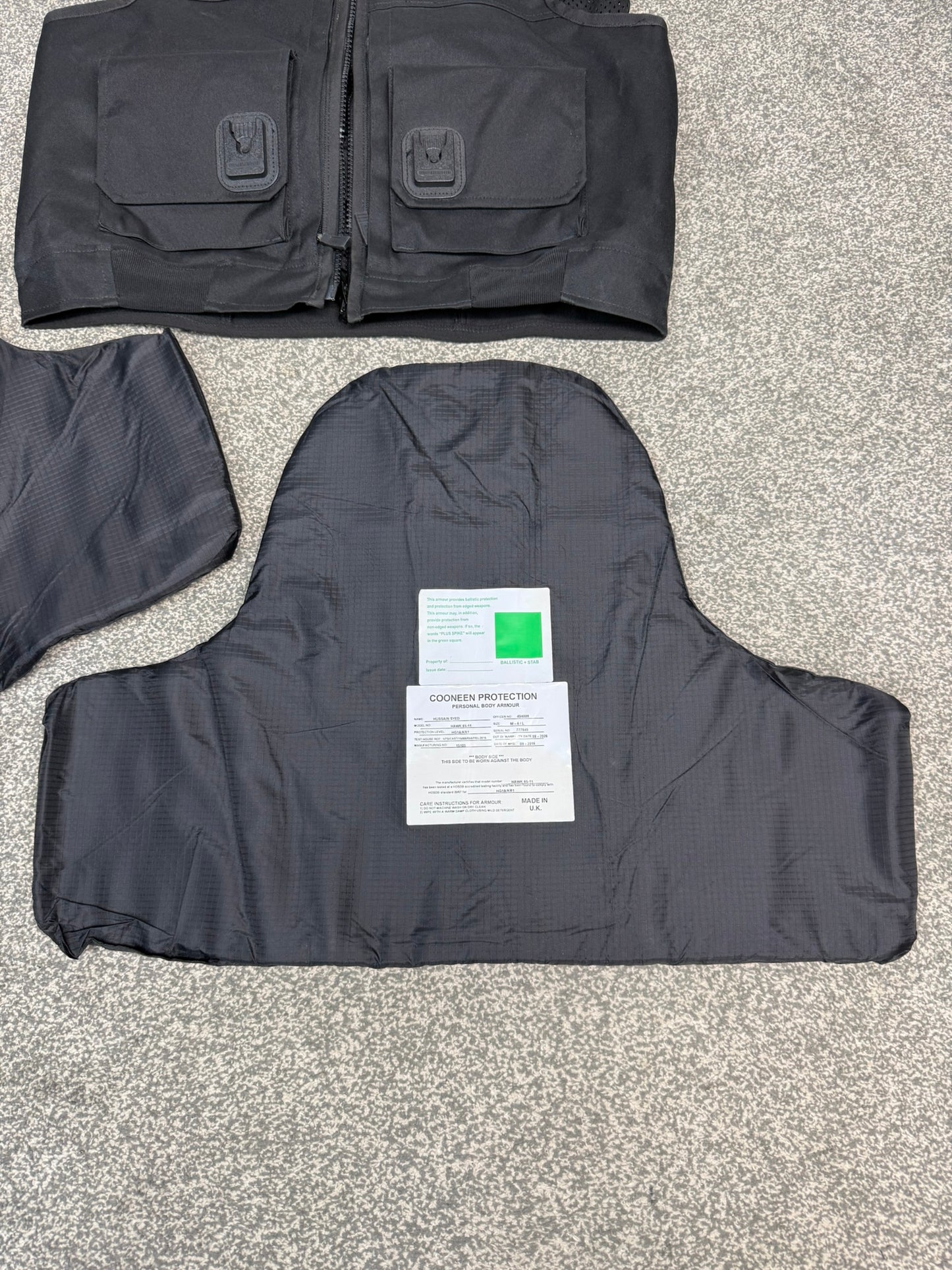 Ex Police Cooneen Body Armour Stab Vest + Bag LARGE Anti Stab & Ballistic HG1A & KR1
