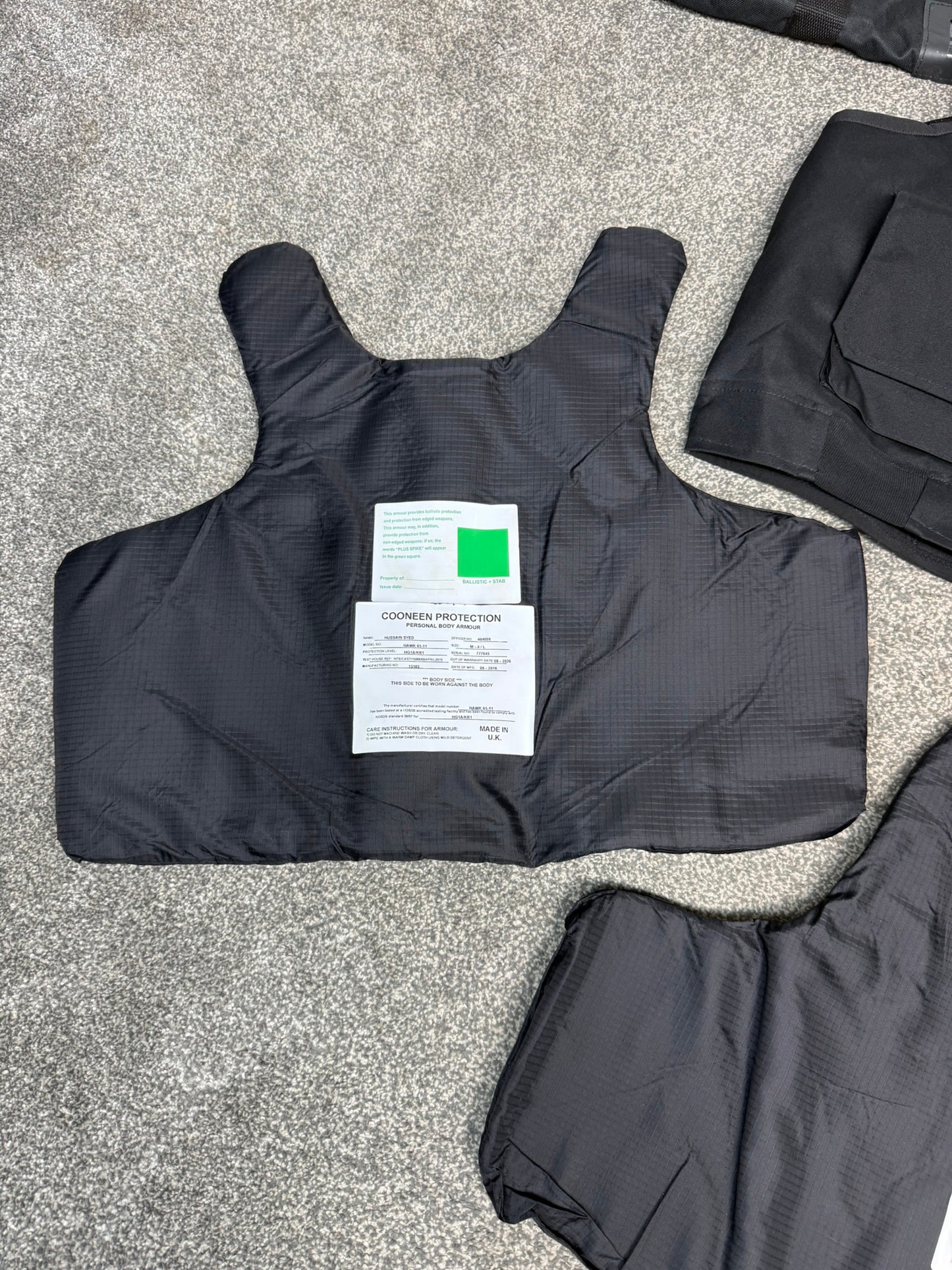Ex Police Cooneen Body Armour Stab Vest + Bag LARGE Anti Stab & Ballistic HG1A & KR1