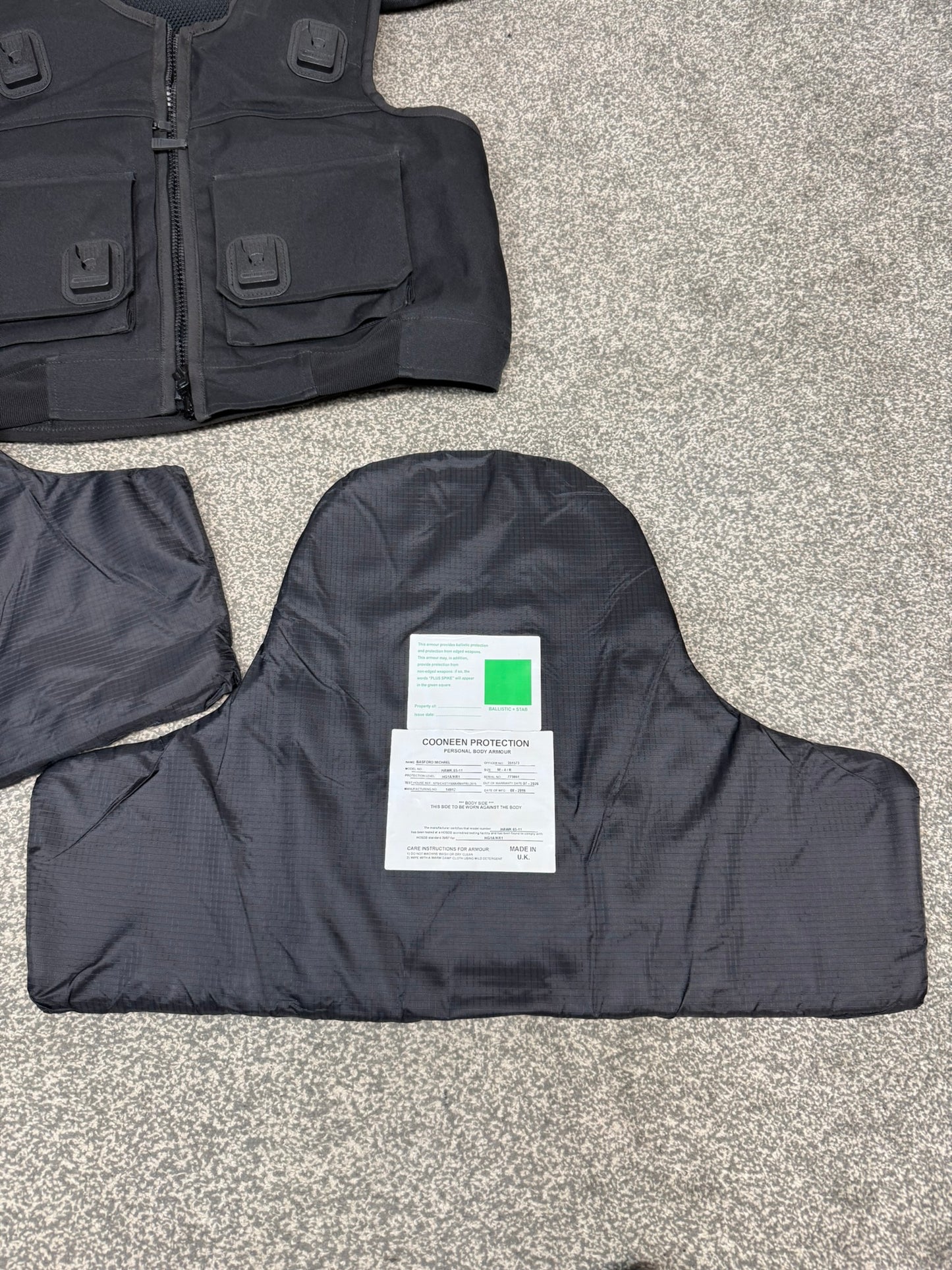 Ex Police Cooneen Body Armour Stab Vest + Bag LARGE Anti Stab & Ballistic HG1A & KR1