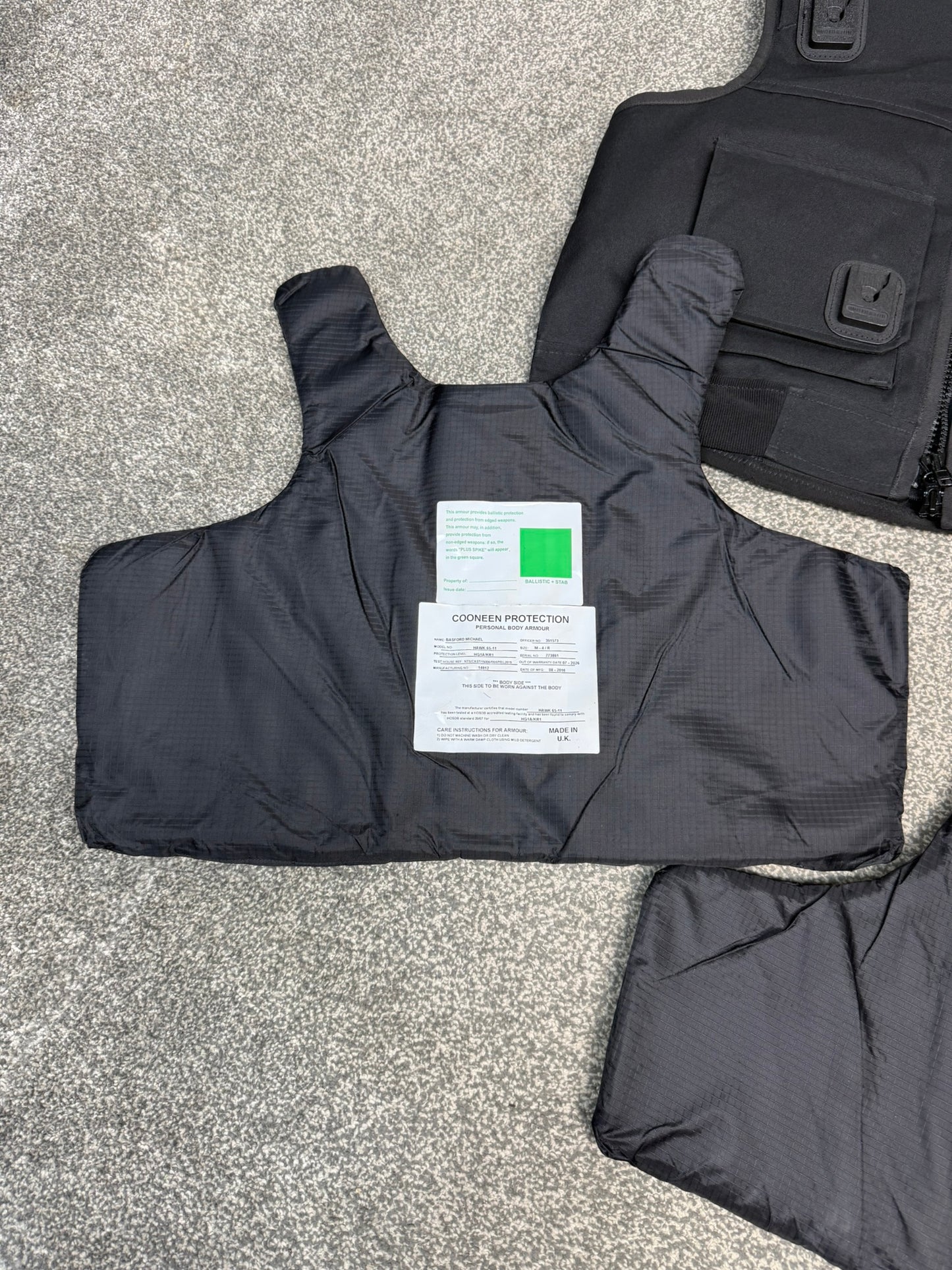 Ex Police Cooneen Body Armour Stab Vest + Bag LARGE Anti Stab & Ballistic HG1A & KR1