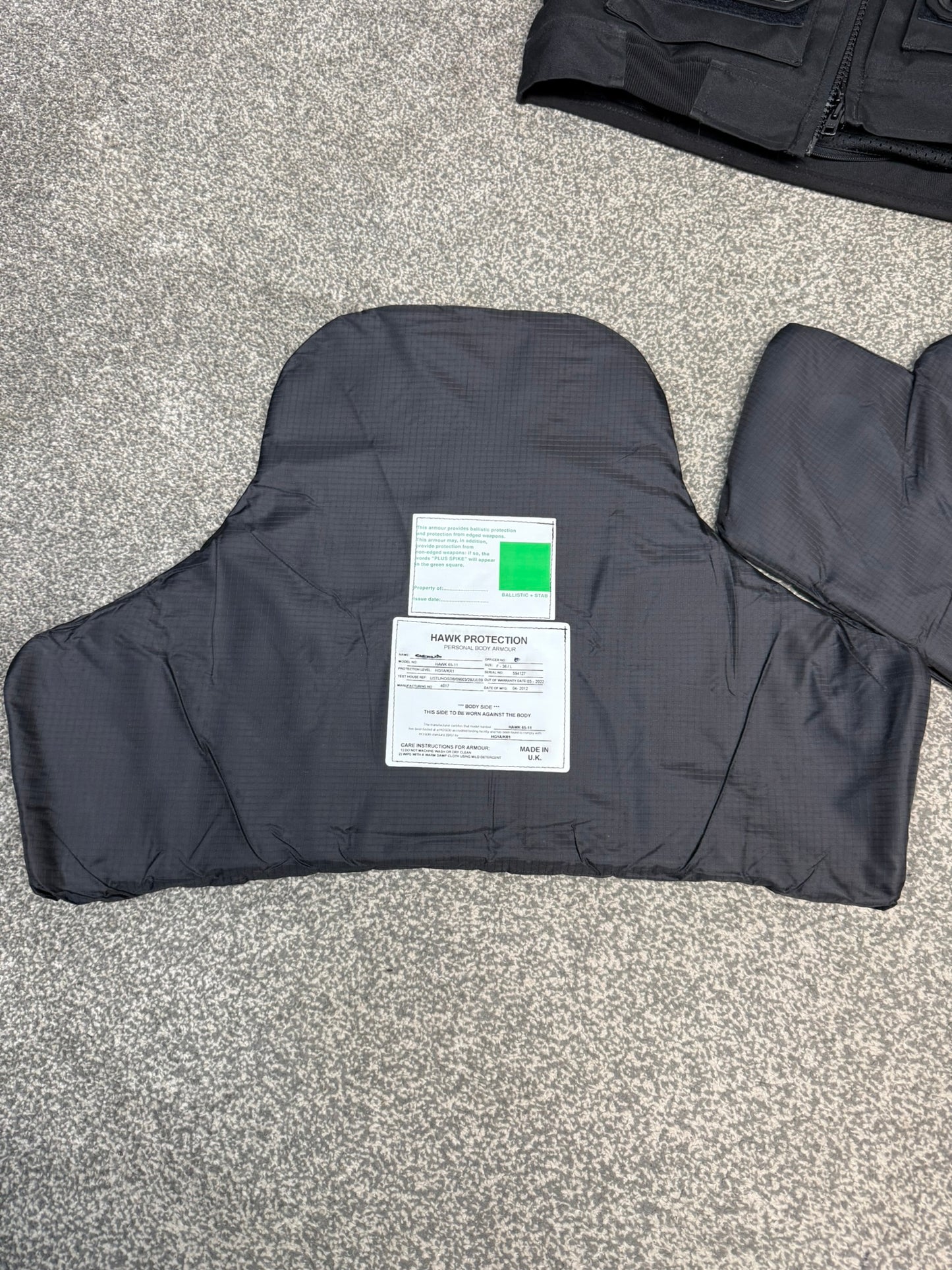 Ex Police Hawk Body Armour Stab Vest MEDIUM Anti Stab & Ballistic HG1A & KR1
