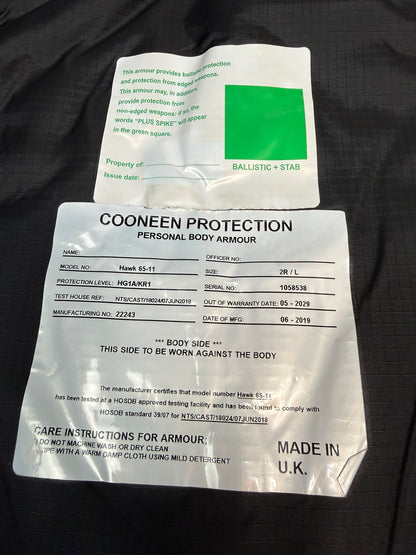 Ex Police Cooneen Body Armour Stab Vest + Bag MEDIUM Anti Stab & Ballistic HG1A & KR1