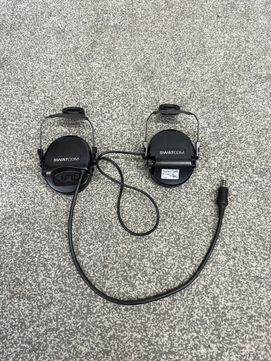 SwatCom Waterproof Headset Ear Defenders Ex Police Helmet Mounted WORKING