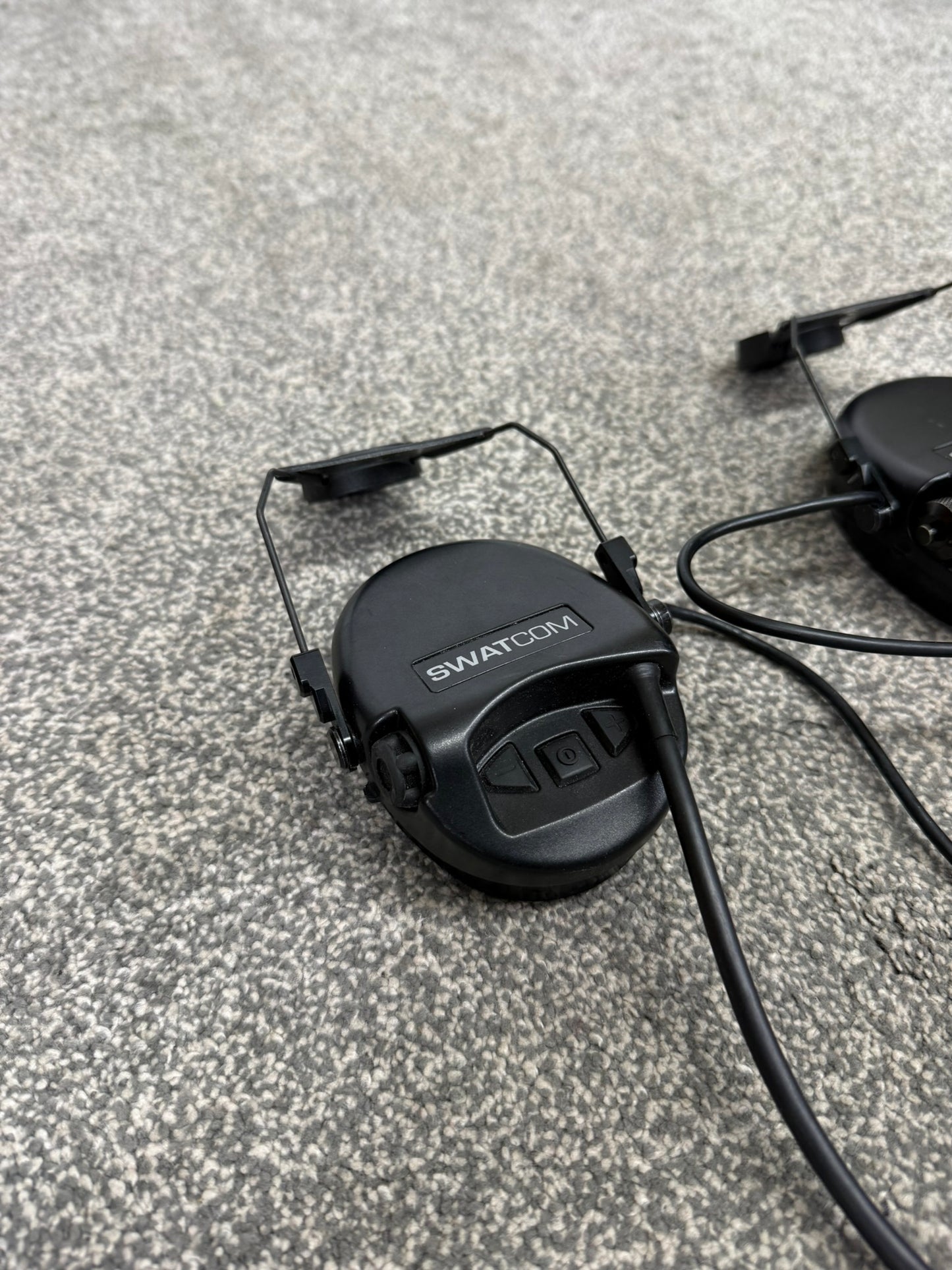 SwatCom Waterproof Headset Ear Defenders Ex Police Helmet Mounted WORKING