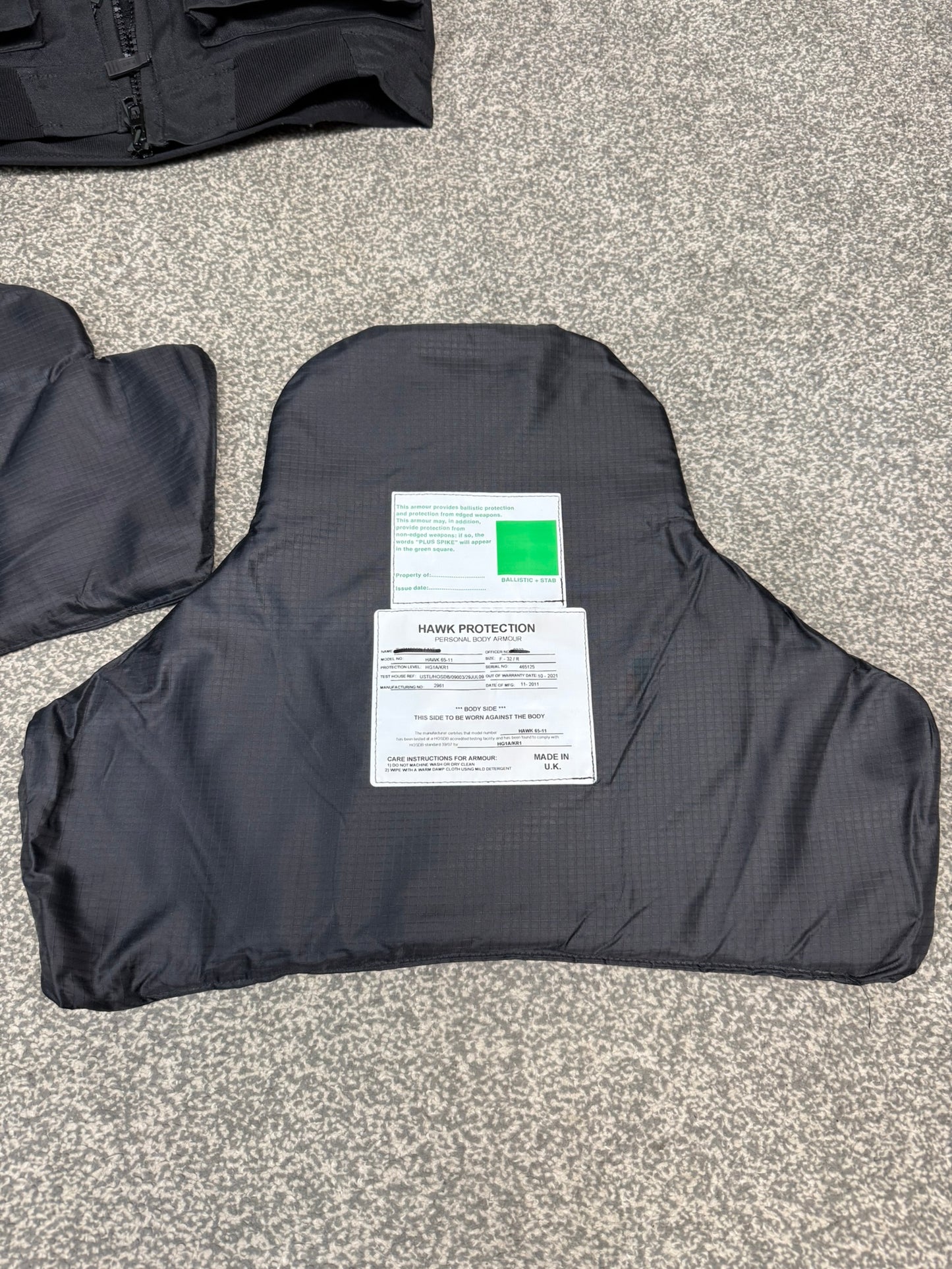 Ex Police Hawk Body Armour Stab Vest SMALL Anti Stab & Ballistic HG1A & KR1