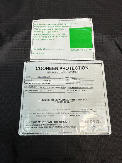 Ex Police Cooneen Body Armour Stab Vest + Bag MEDIUM Anti Stab & Ballistic HG1A & KR1