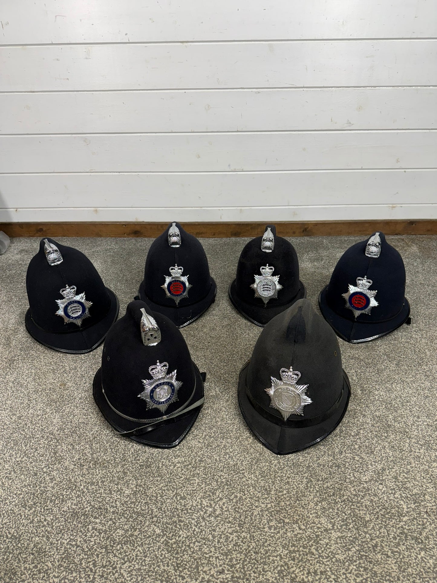 6x Ex Police Bobby Helmet Custodian Helmet Job Lot Film Display Theatre