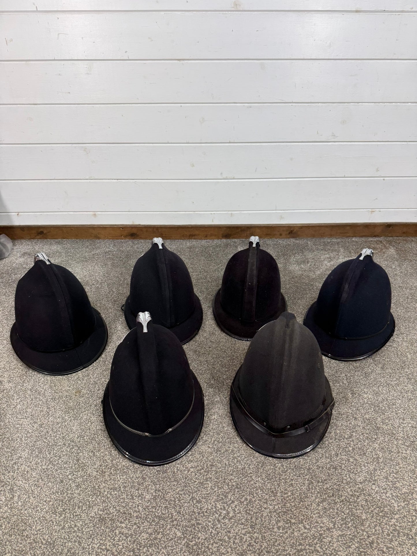 6x Ex Police Bobby Helmet Custodian Helmet Job Lot Film Display Theatre