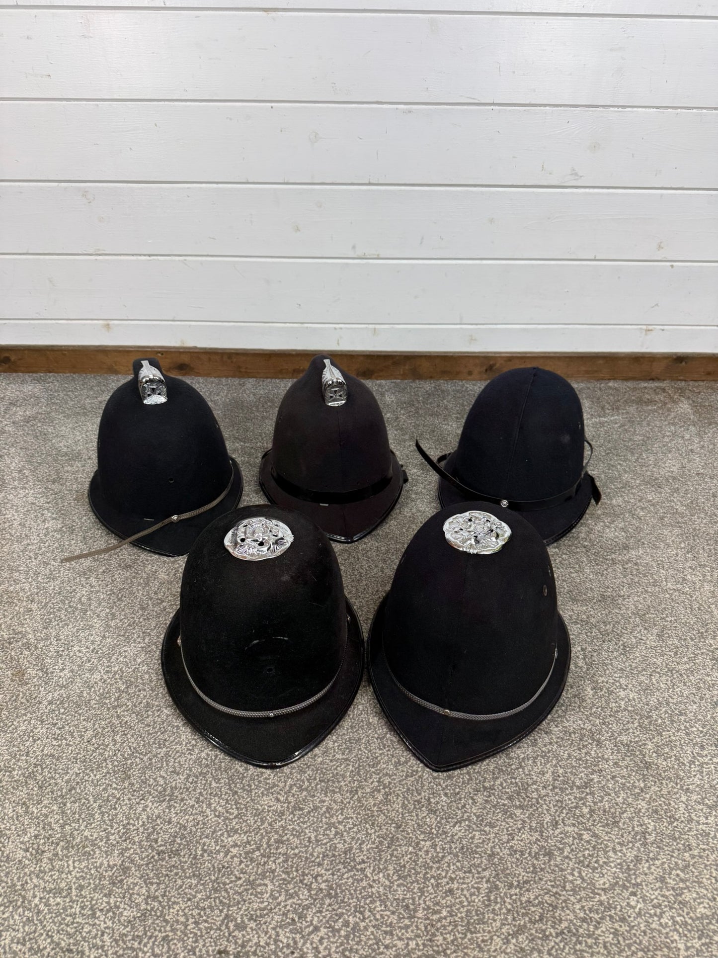 5x Ex Police Bobby Helmet Custodian Helmet Job Lot Film Display Theatre