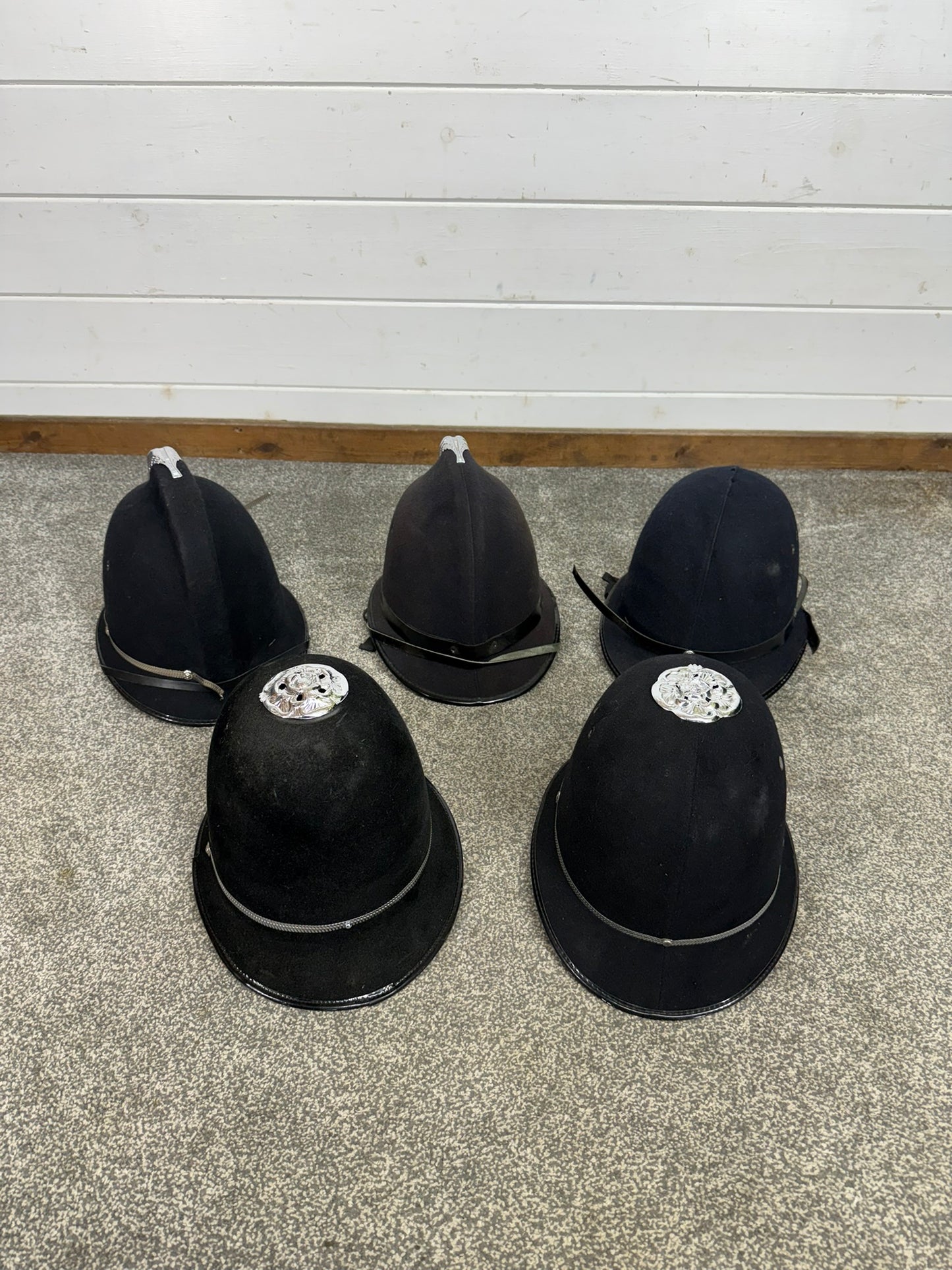 5x Ex Police Bobby Helmet Custodian Helmet Job Lot Film Display Theatre